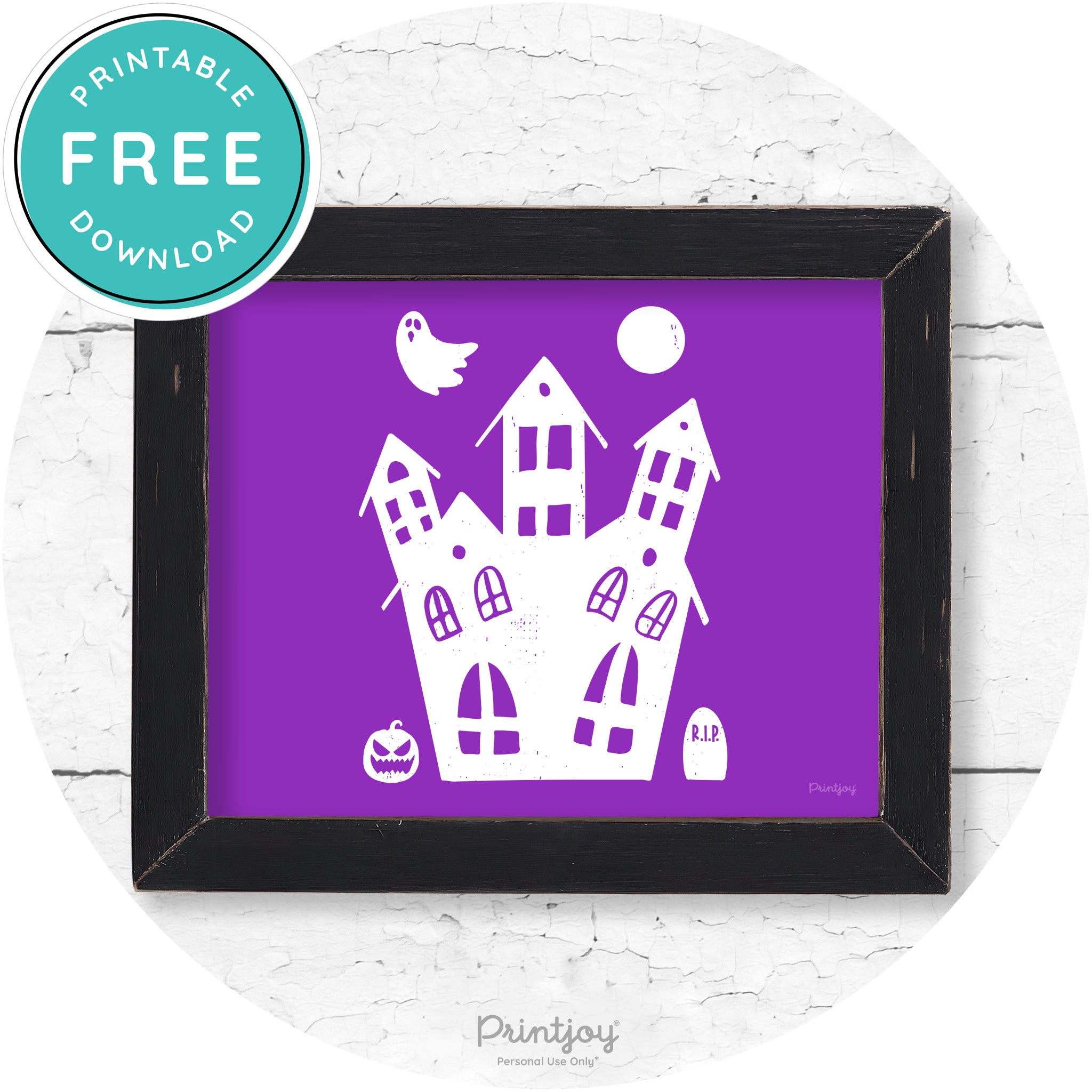 Fun Cute Haunted House Farmhouse Halloween Wall Art Free Printable - Printjoy