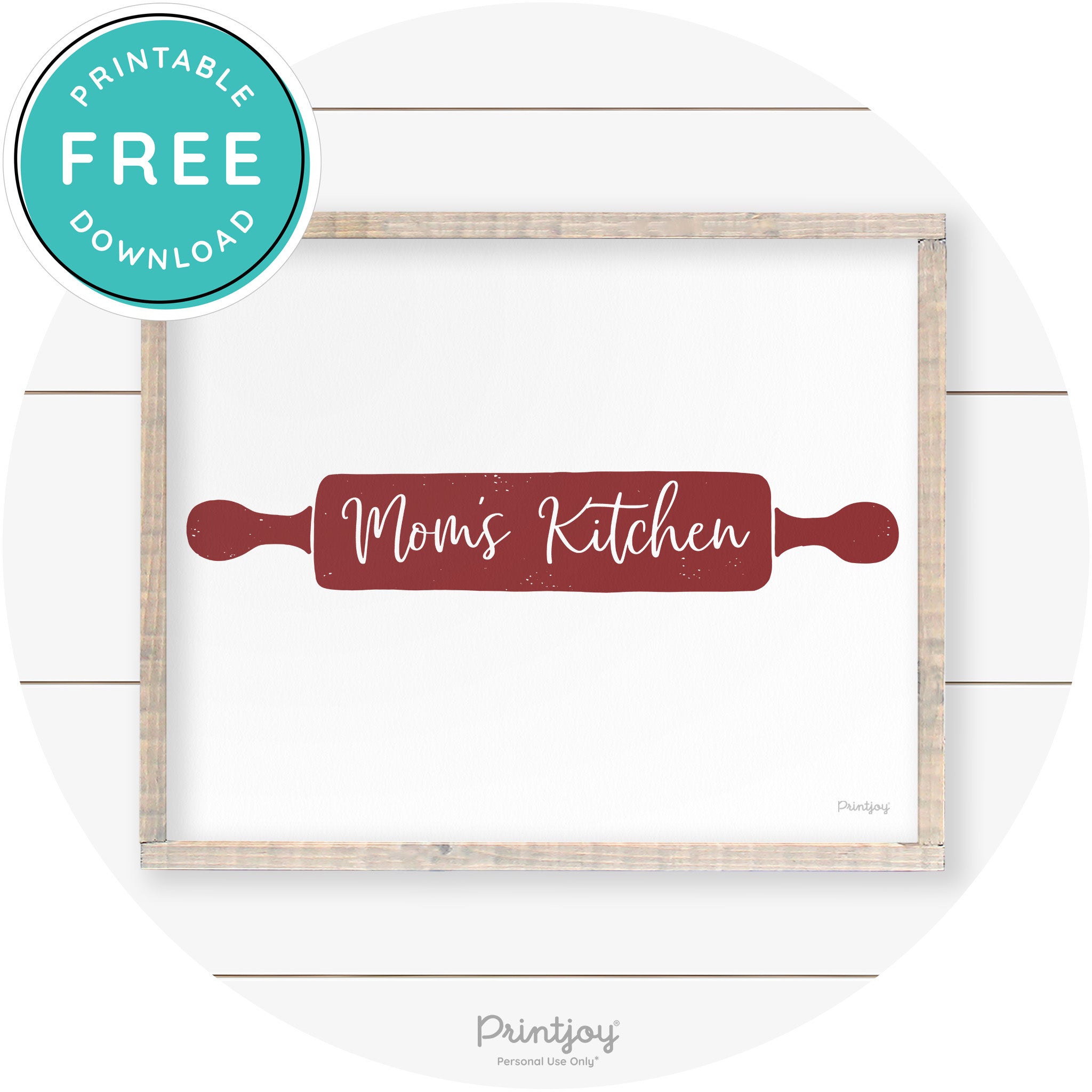 Mom's Kitchen Rolling Pin Cute Farmhouse Wall Art Free Printable - Printjoy