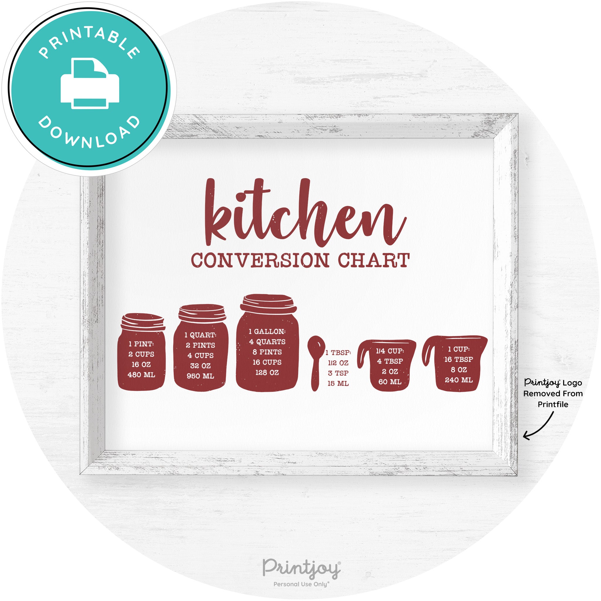 Measuring Cups Kitchen Conversion Chart Farmhouse Art Free Printable