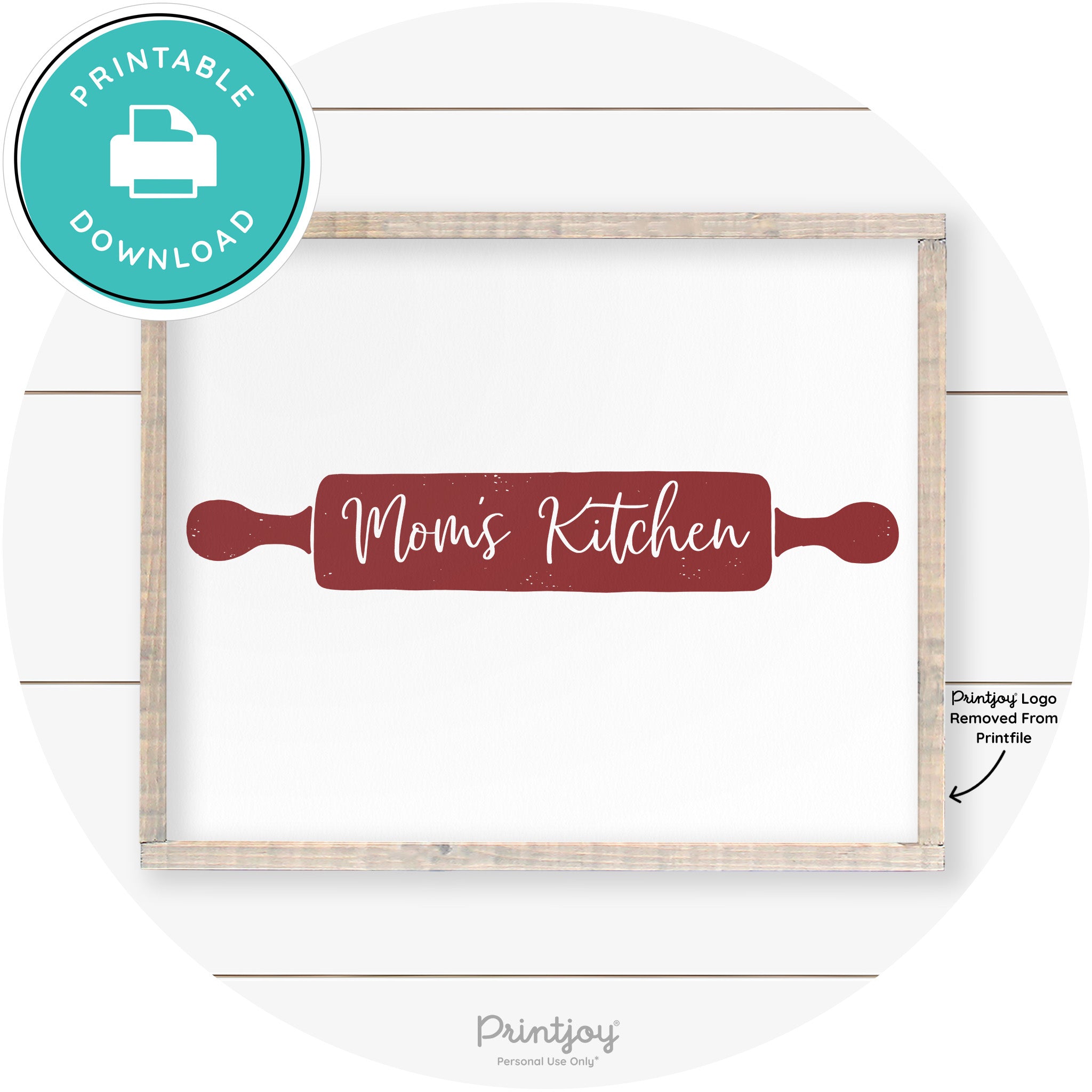 Mom's Kitchen Rolling Pin Cute Farmhouse Wall Art Free Printable - Printjoy