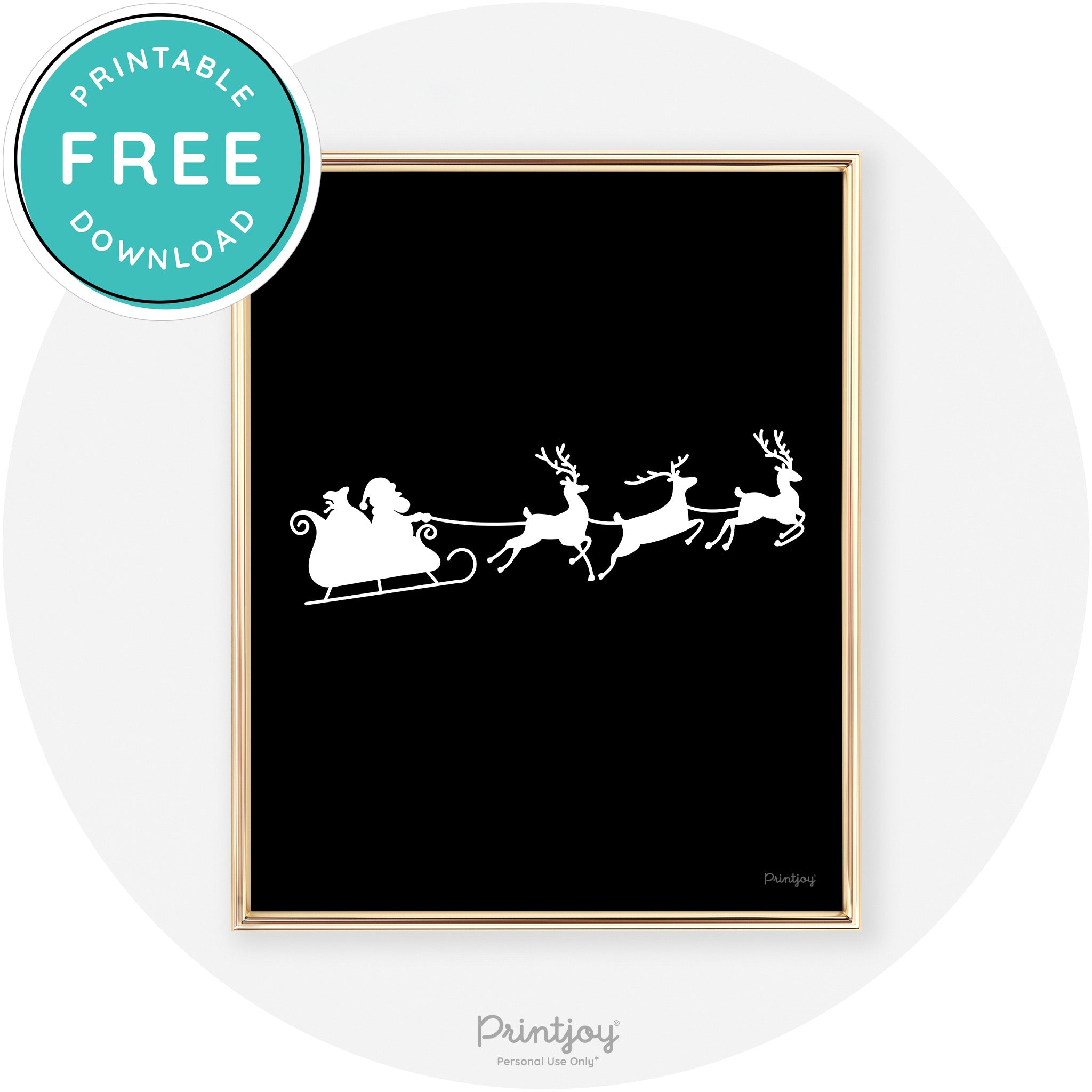 Santa Sleigh Reindeer Silhouette Cute Chic Wall Art Free Printable - Printjoy