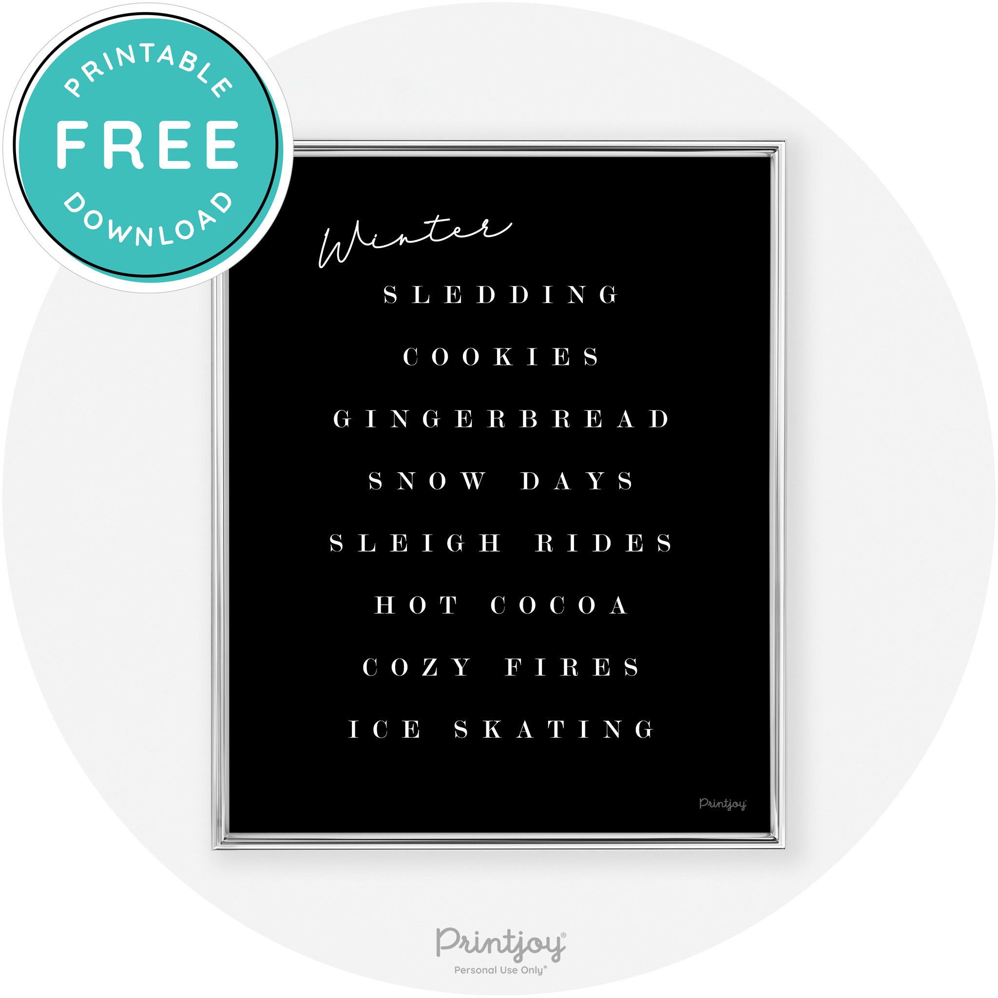 Winter Favorite Things Modern Chic Wall Art Decor Free Printable - Printjoy