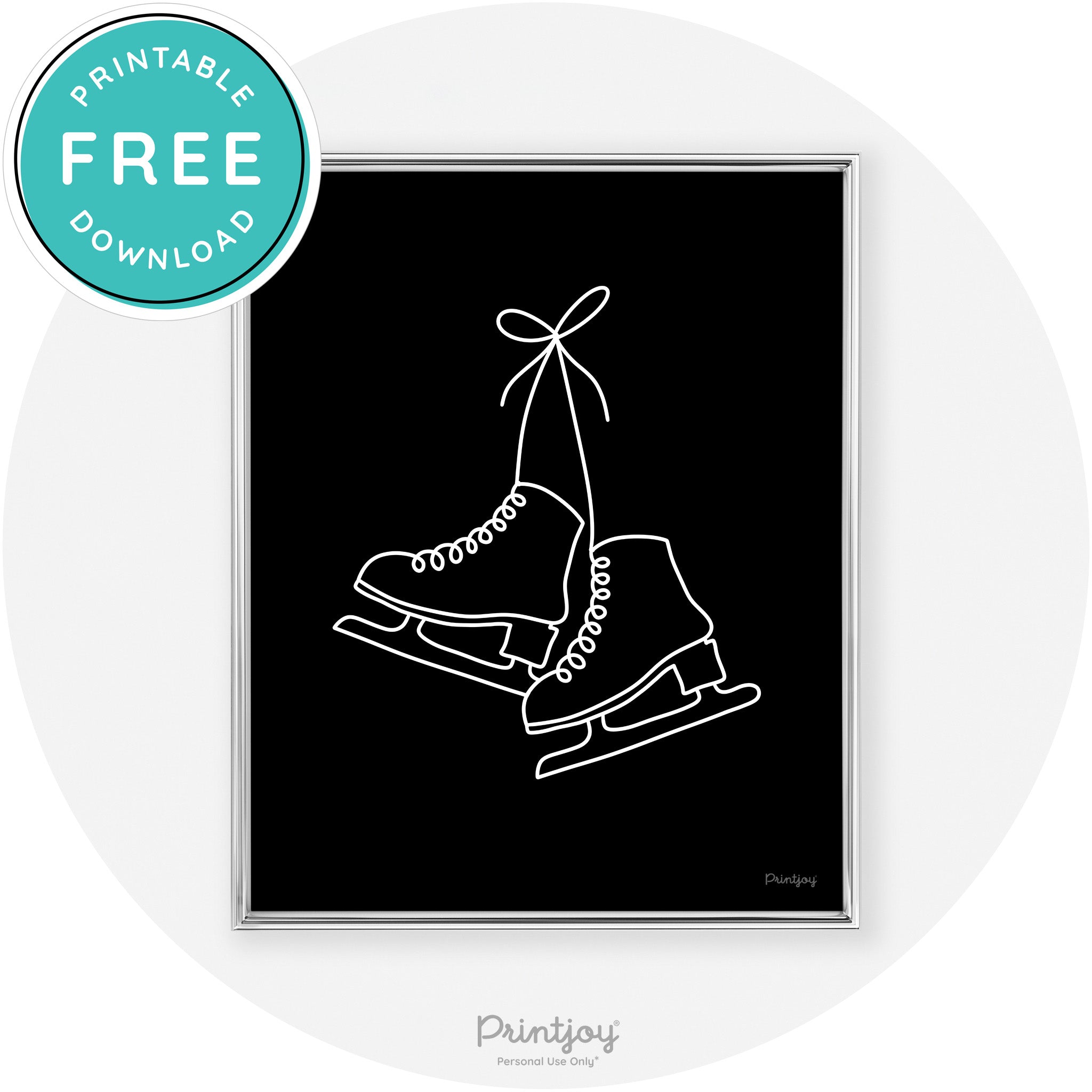 Ice Skates Line Art Cute Winter Modern Chic Wall Art Free Printable - Printjoy