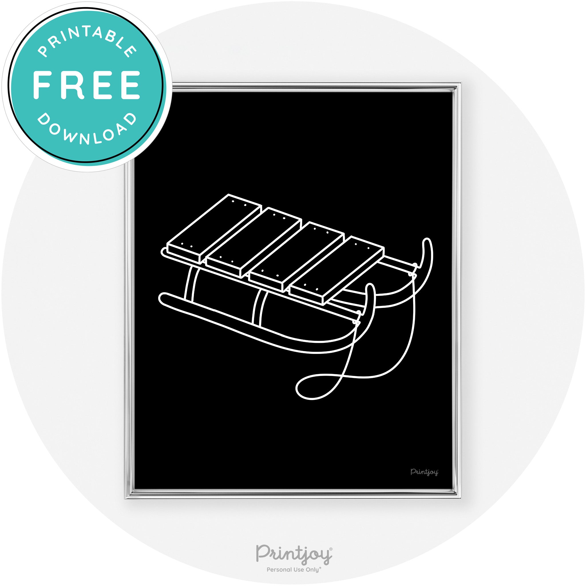 Sled Line Art Cute Simple Winter Chic Wall Art Decor Free Printable - Printjoy