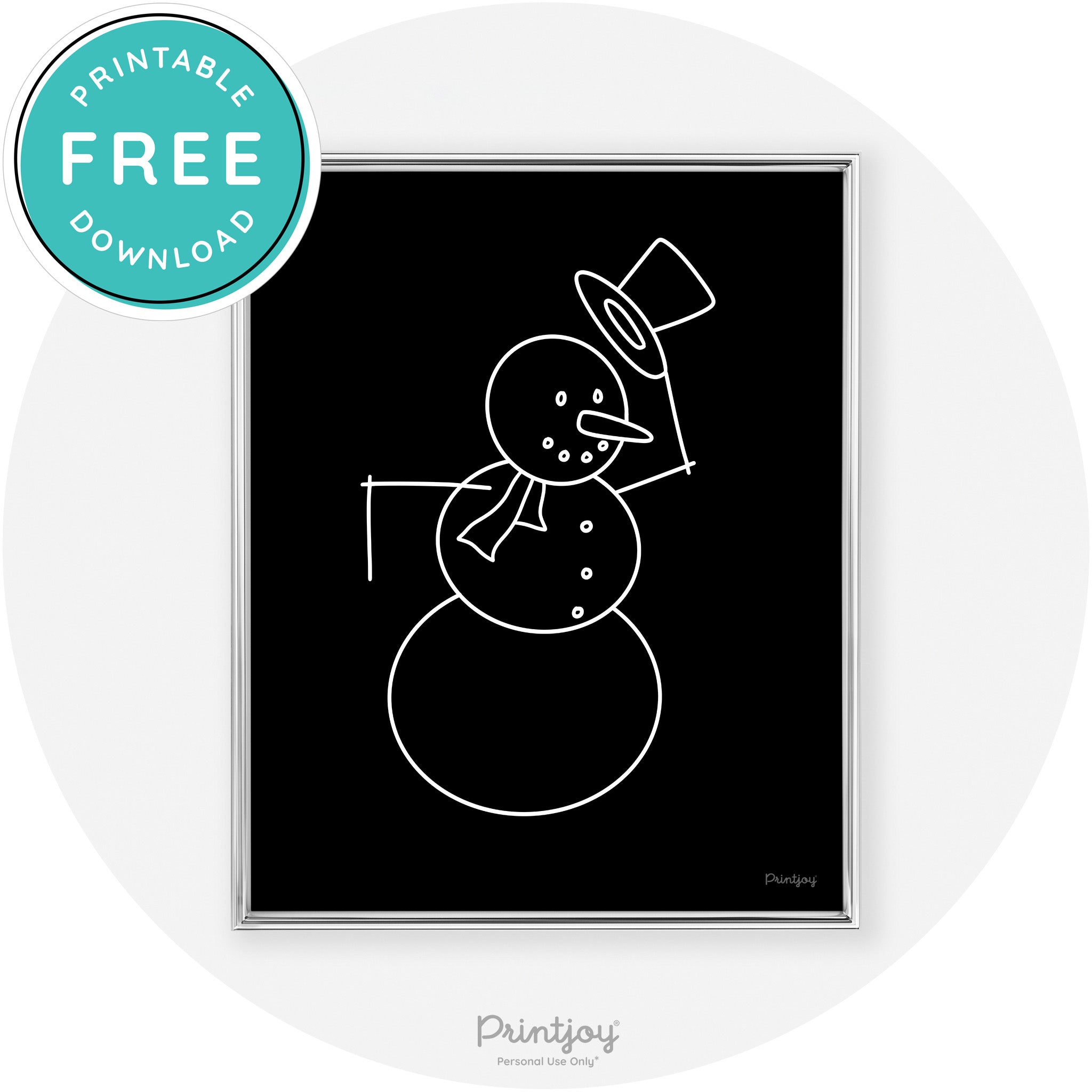 Snowman Line Art Cute Winter Modern Chic Wall Art Free Printable - Printjoy