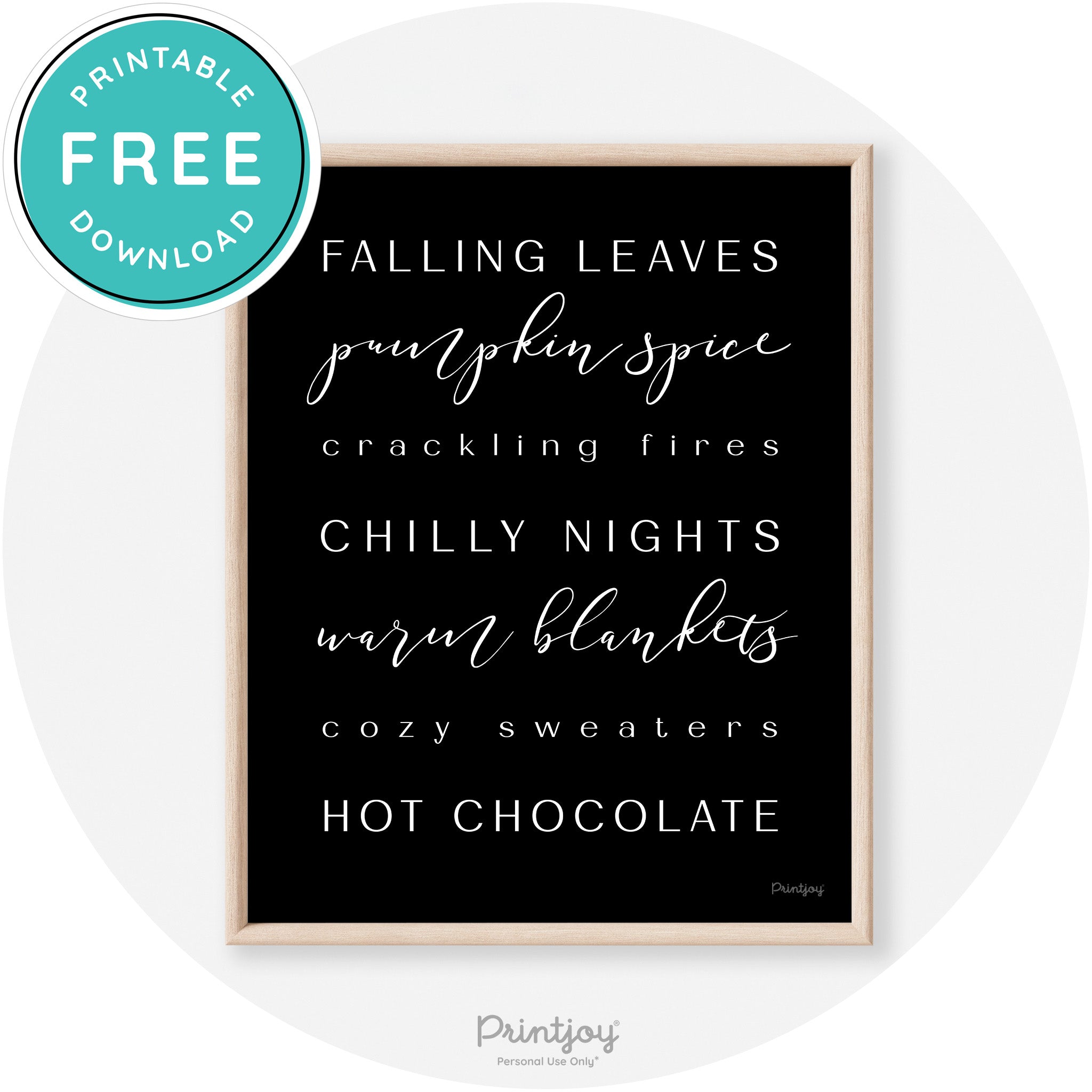Fall Favorite Things Modern Transitional Decor Wall Art Free Printable - Printjoy