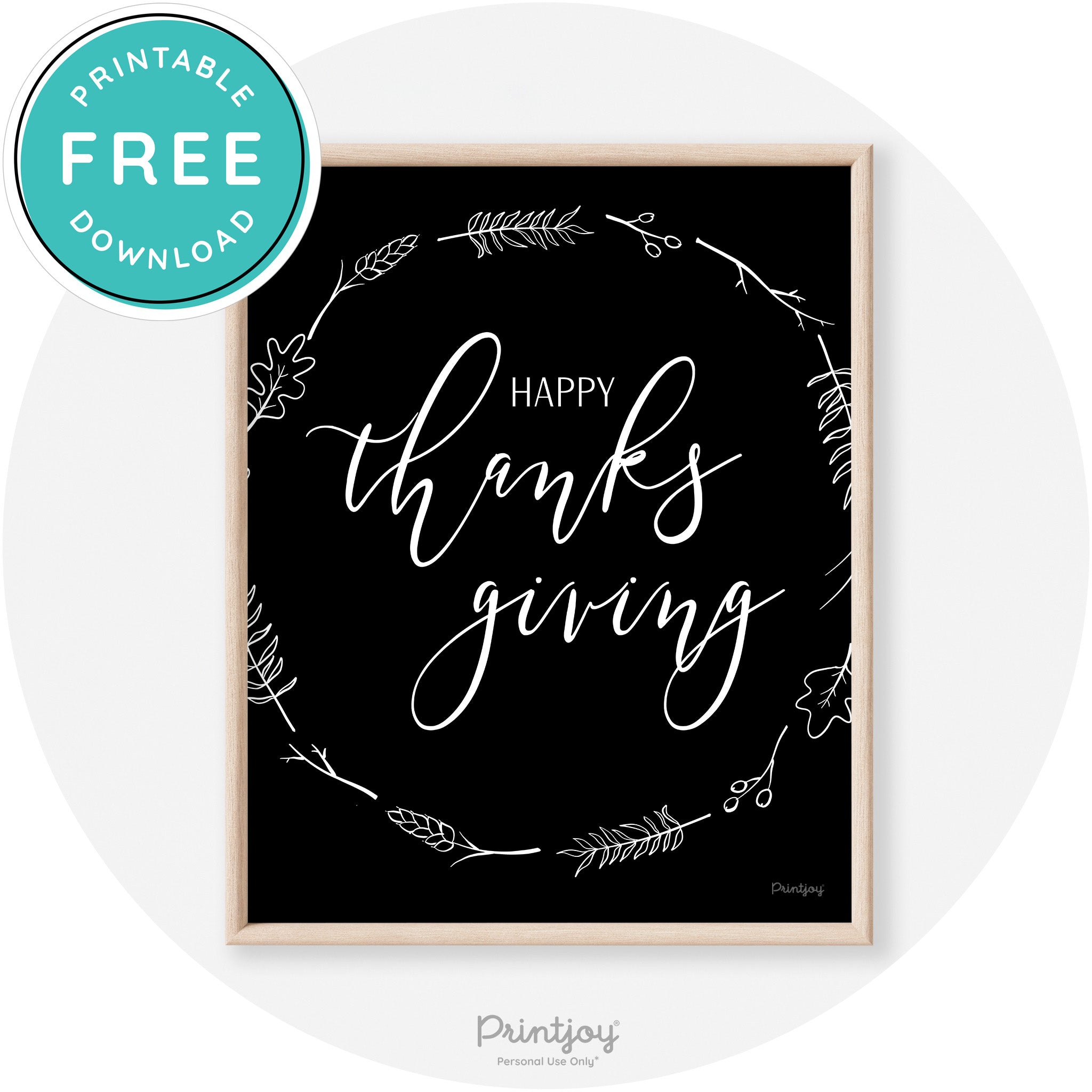 Happy Thanksgiving Wreath Transitional Wall Art Decor Free Printable - Printjoy