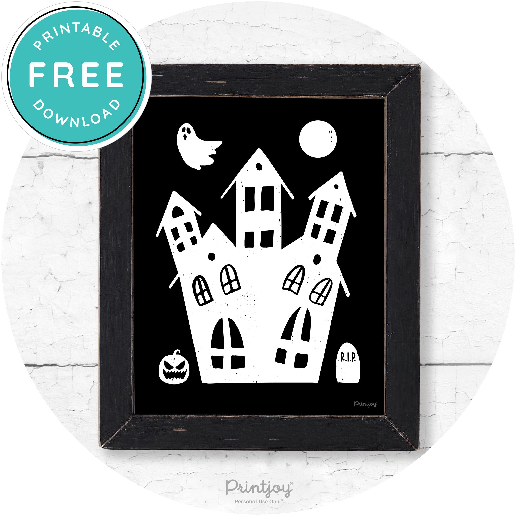 Fun Cute Haunted House Farmhouse Halloween Wall Art Free Printable - Printjoy