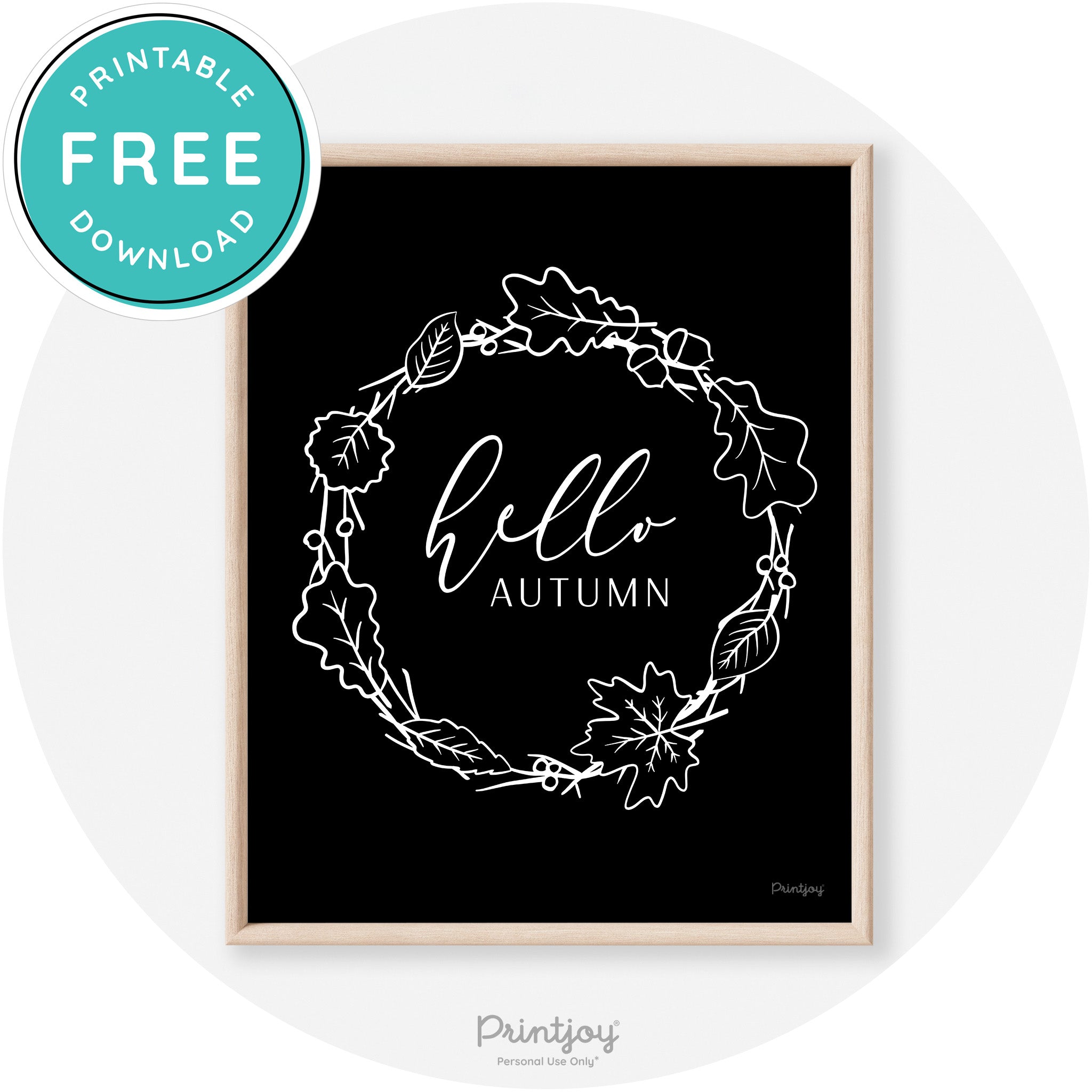 Hello Autumn Fall Wreath Transitional Decor Wall Art Free Printable - Printjoy