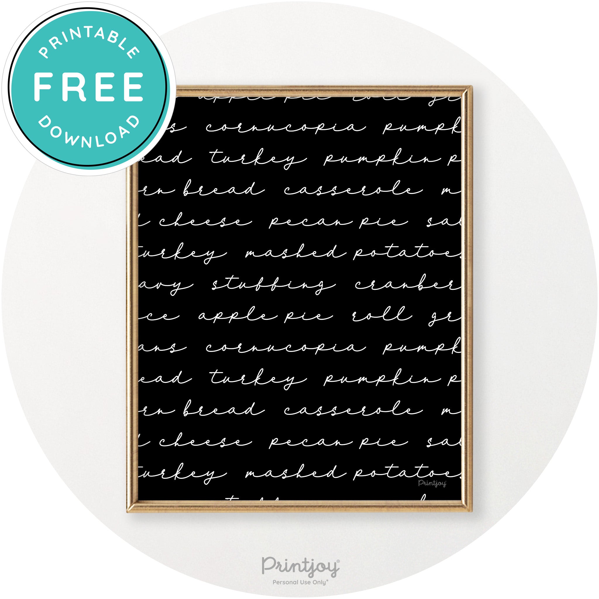 Thanksgiving Dinner Menu Cute Modern Chic Wall Art Free Printable - Printjoy