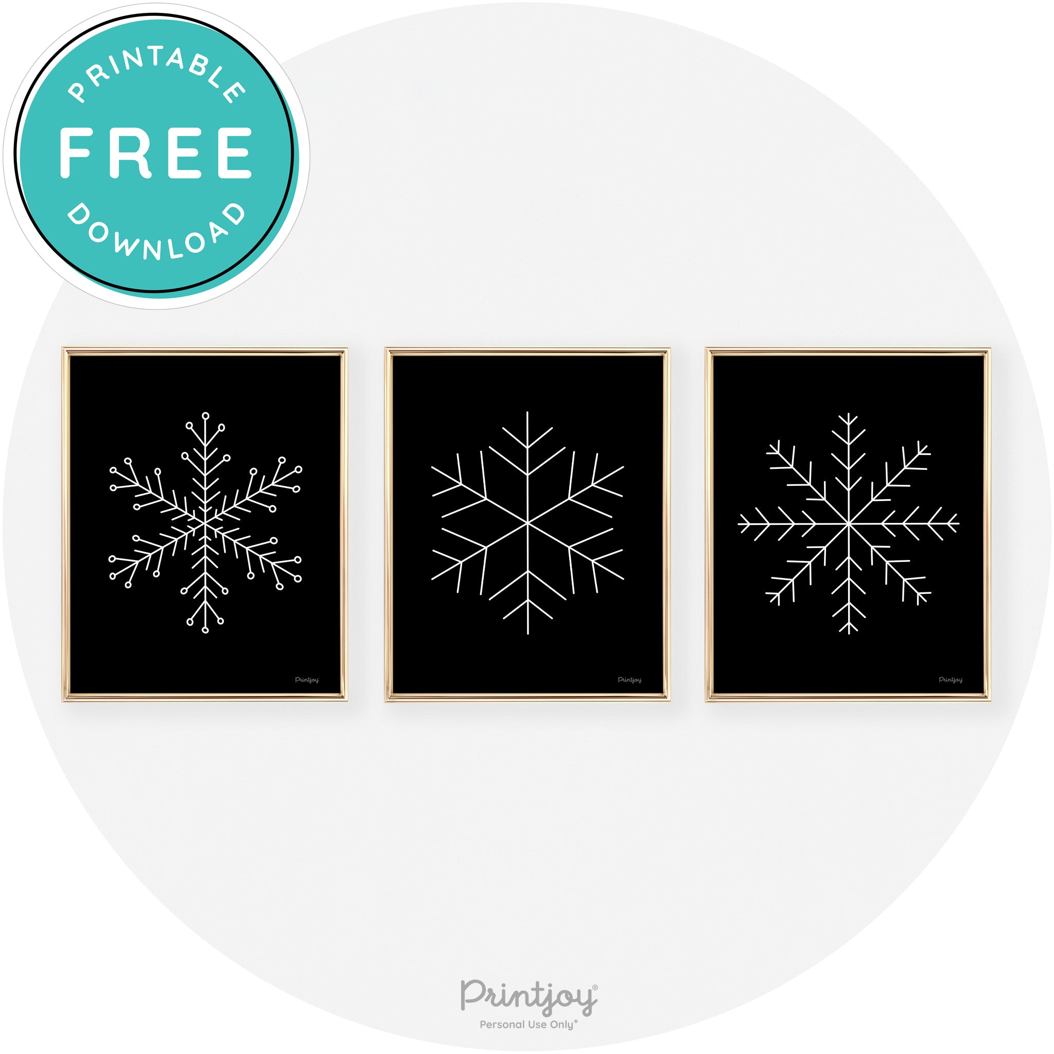 Snowflake Line Art Set Of 3 Cute Christmas Chic Wall Art Free Printable - Printjoy