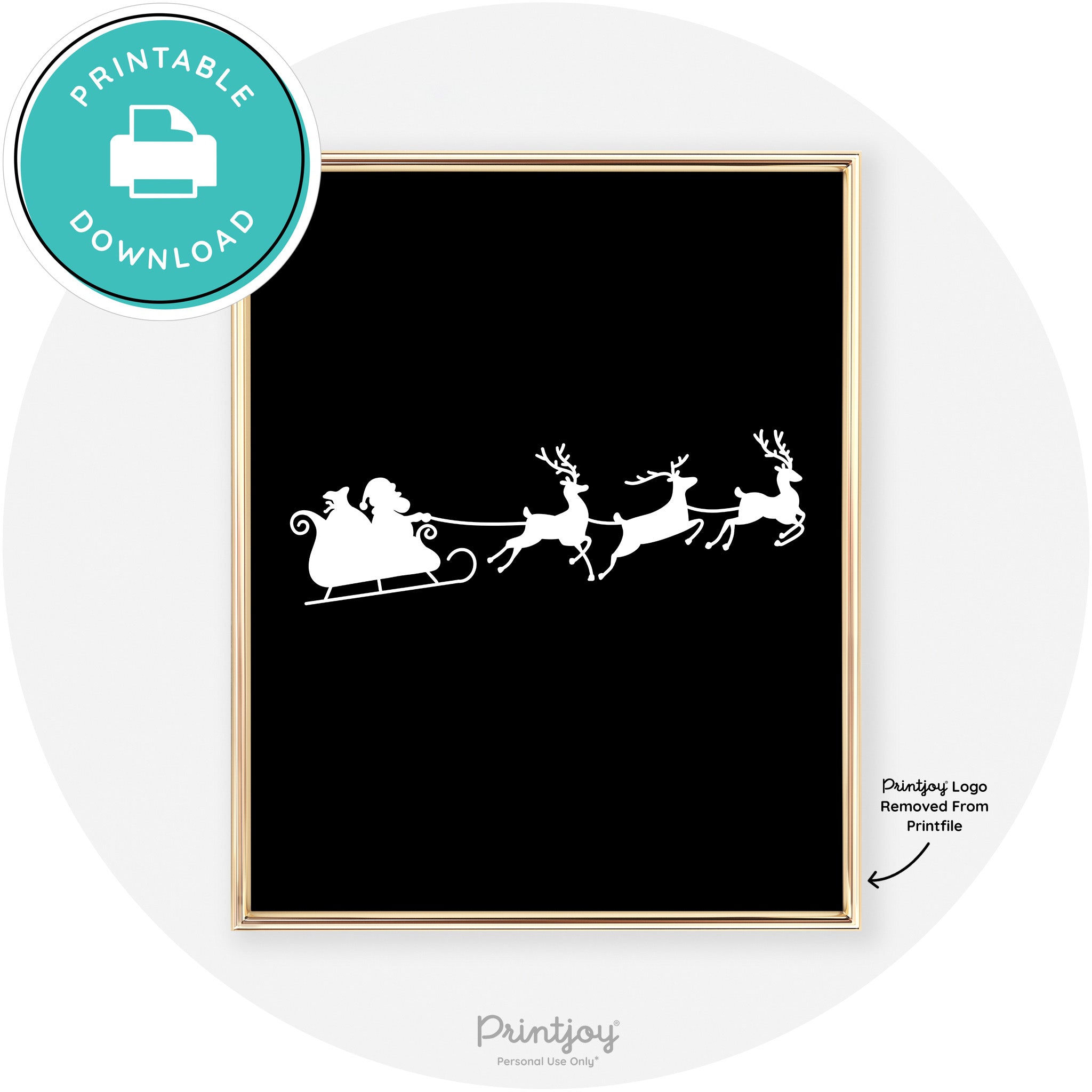 Santa Sleigh Reindeer Silhouette Cute Chic Wall Art Free Printable - Printjoy