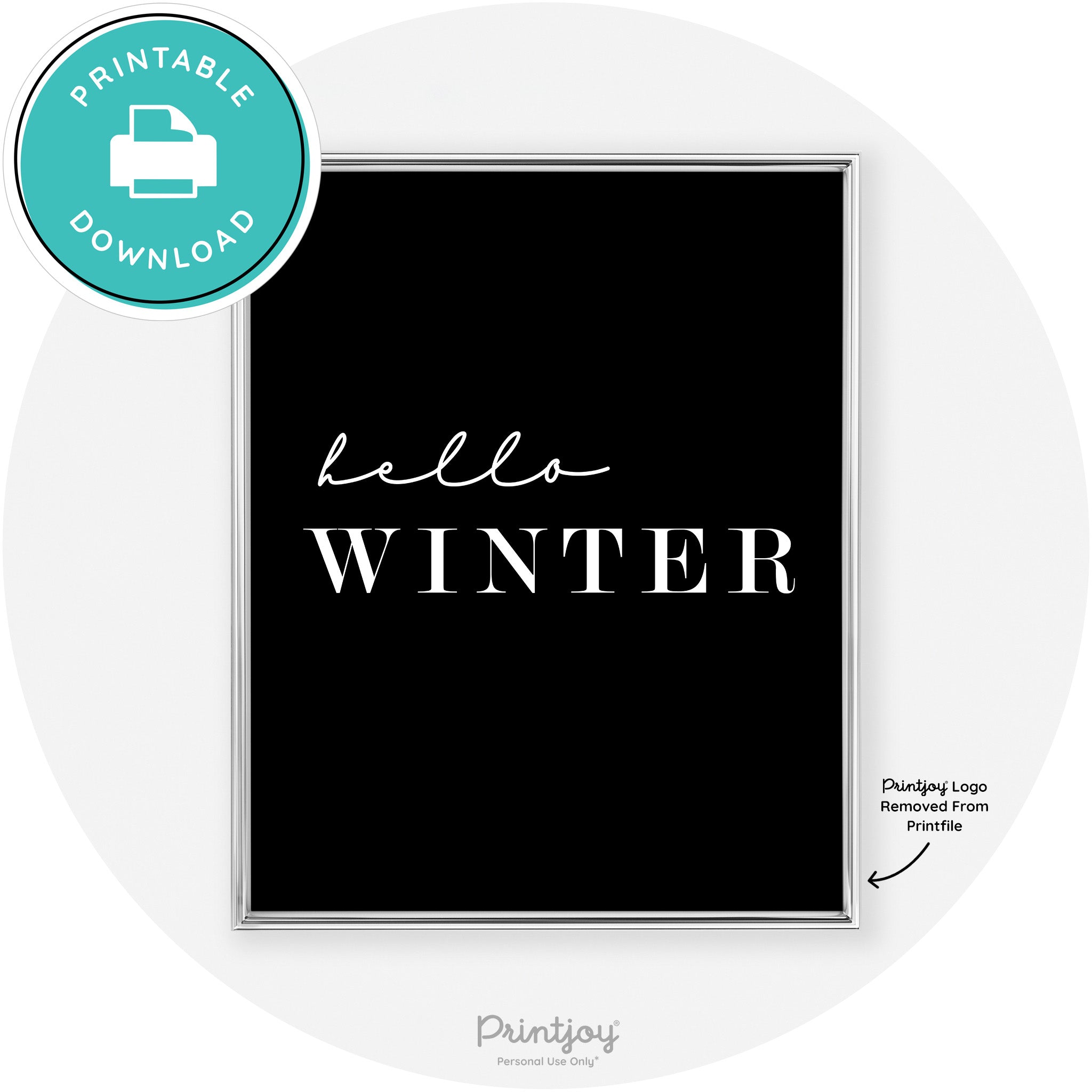 Hello Winter Cute Seasonal Modern Chic Wall Art Decor Free Printable - Printjoy