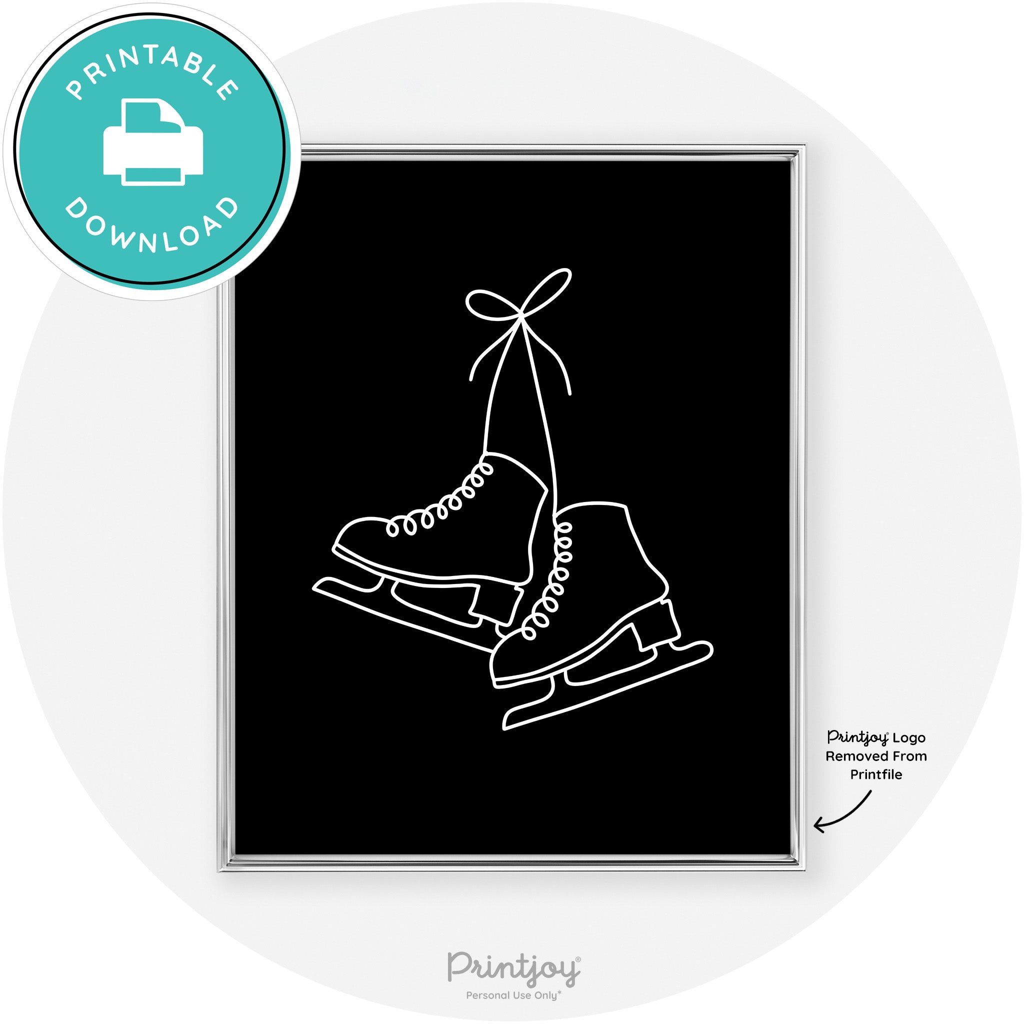 Ice Skates Line Art Cute Winter Modern Chic Wall Art Free Printable - Printjoy