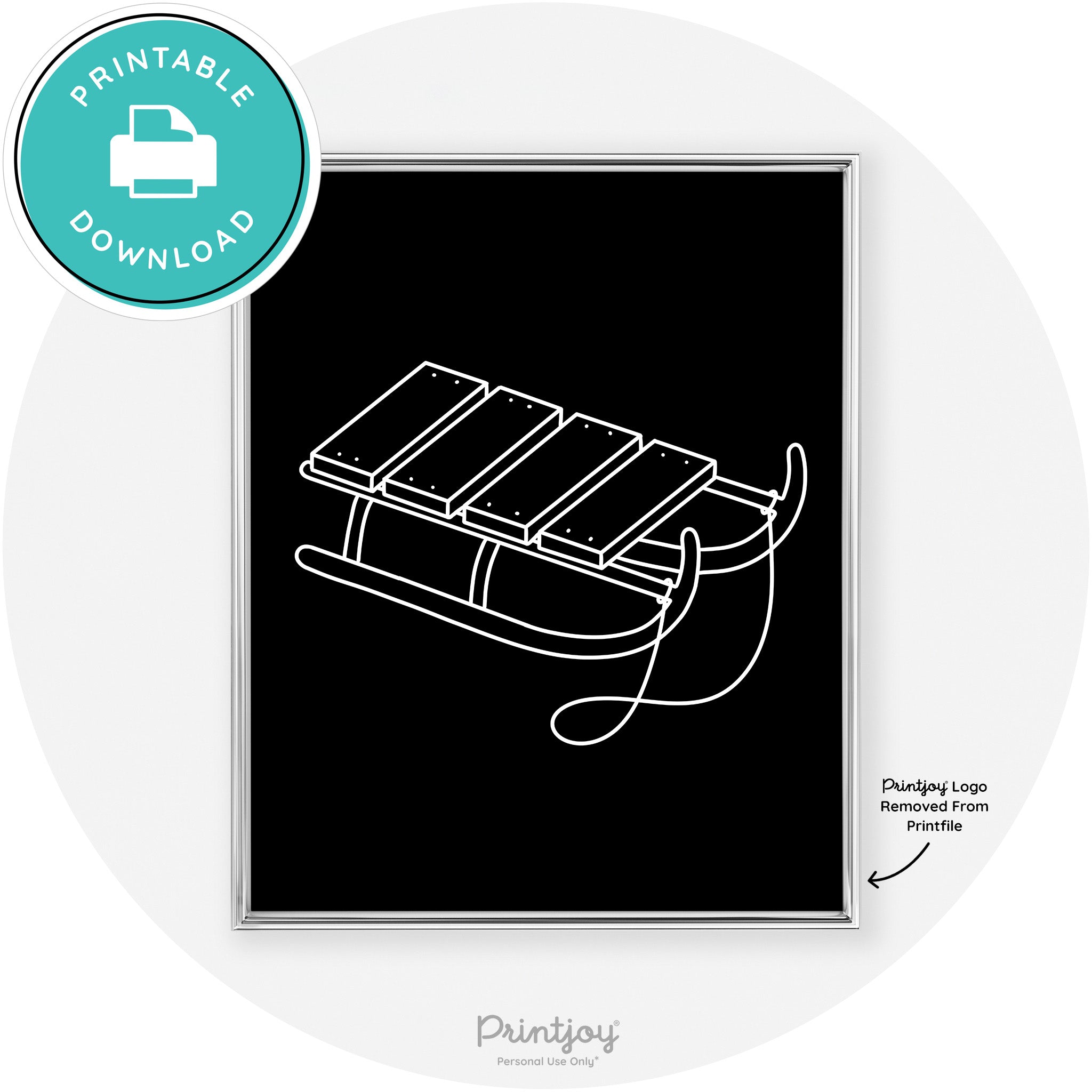 Sled Line Art Cute Simple Winter Chic Wall Art Decor Free Printable - Printjoy