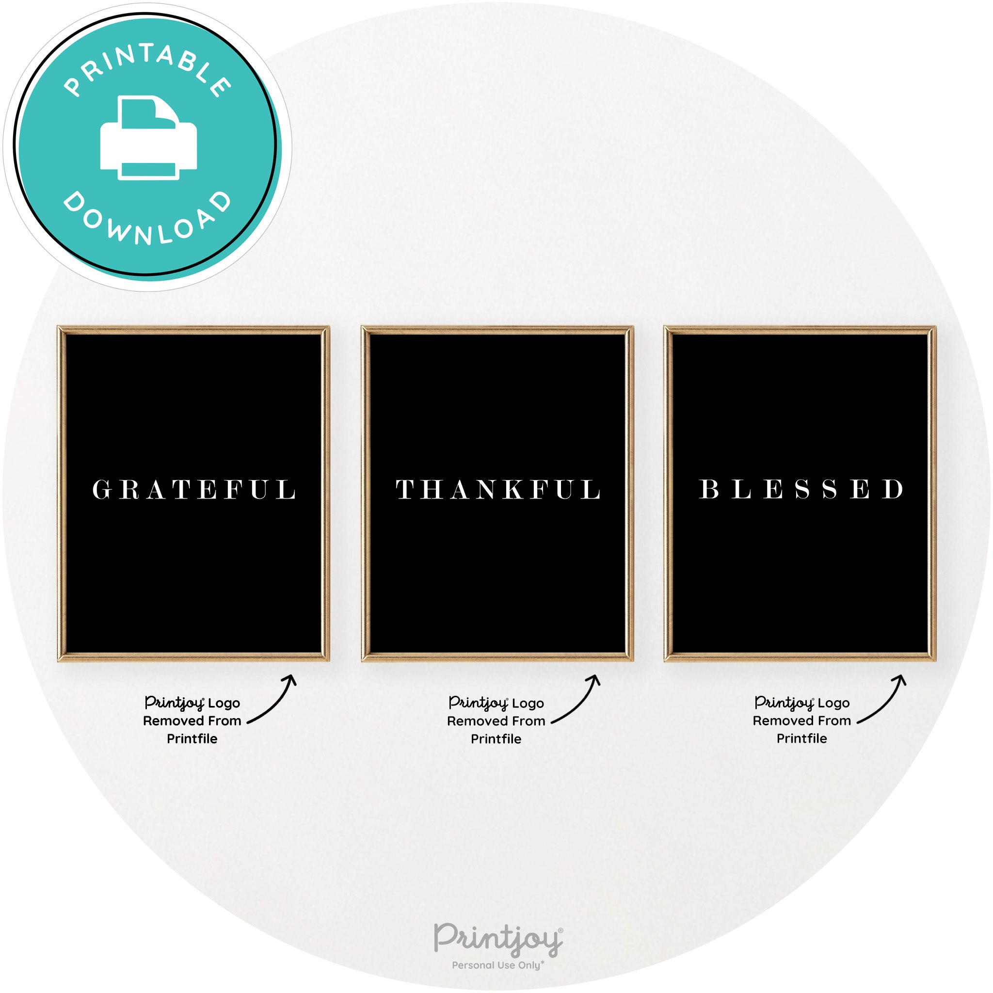 Grateful Thankful Blessed Set Of 3 Chic Wall Art Decor Free Printable - Printjoy