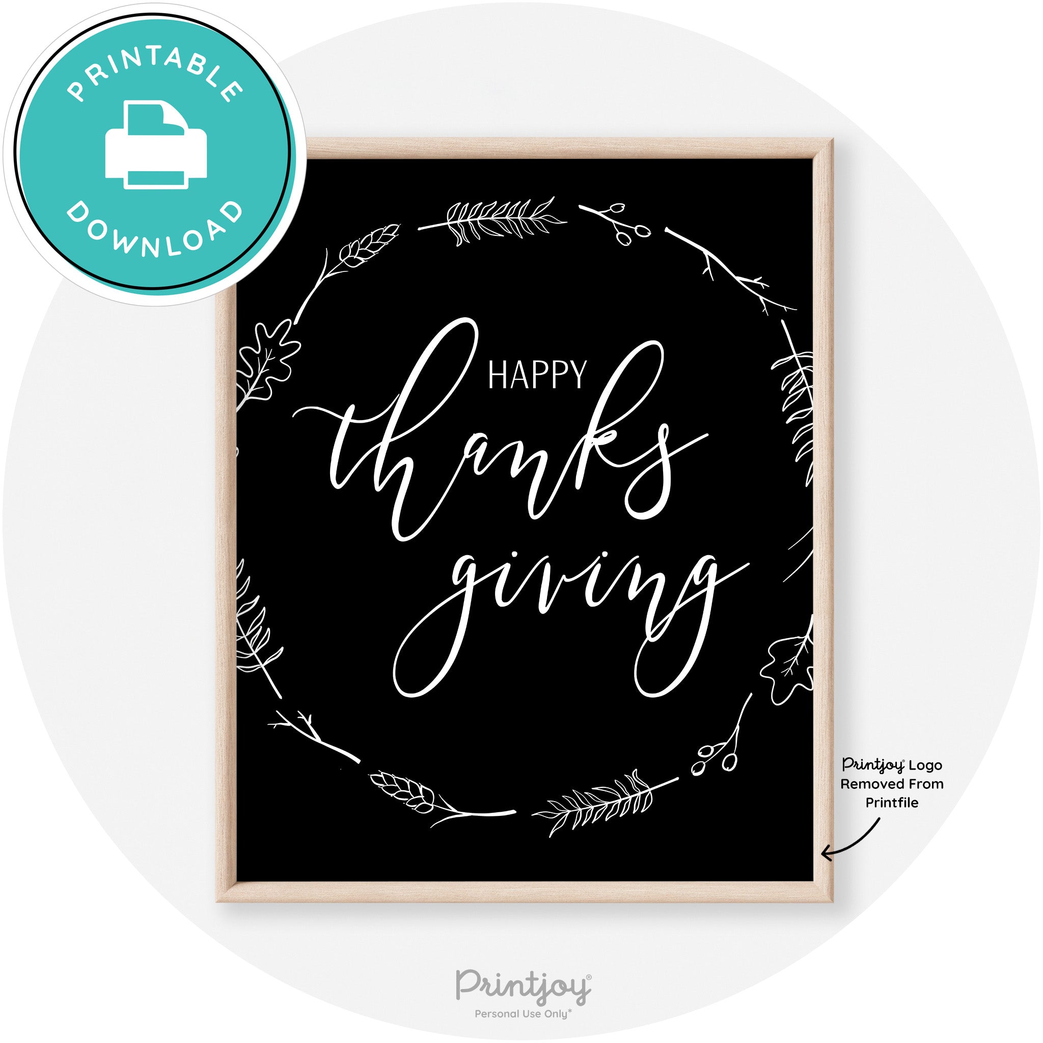 Happy Thanksgiving Wreath Transitional Wall Art Decor Free Printable - Printjoy