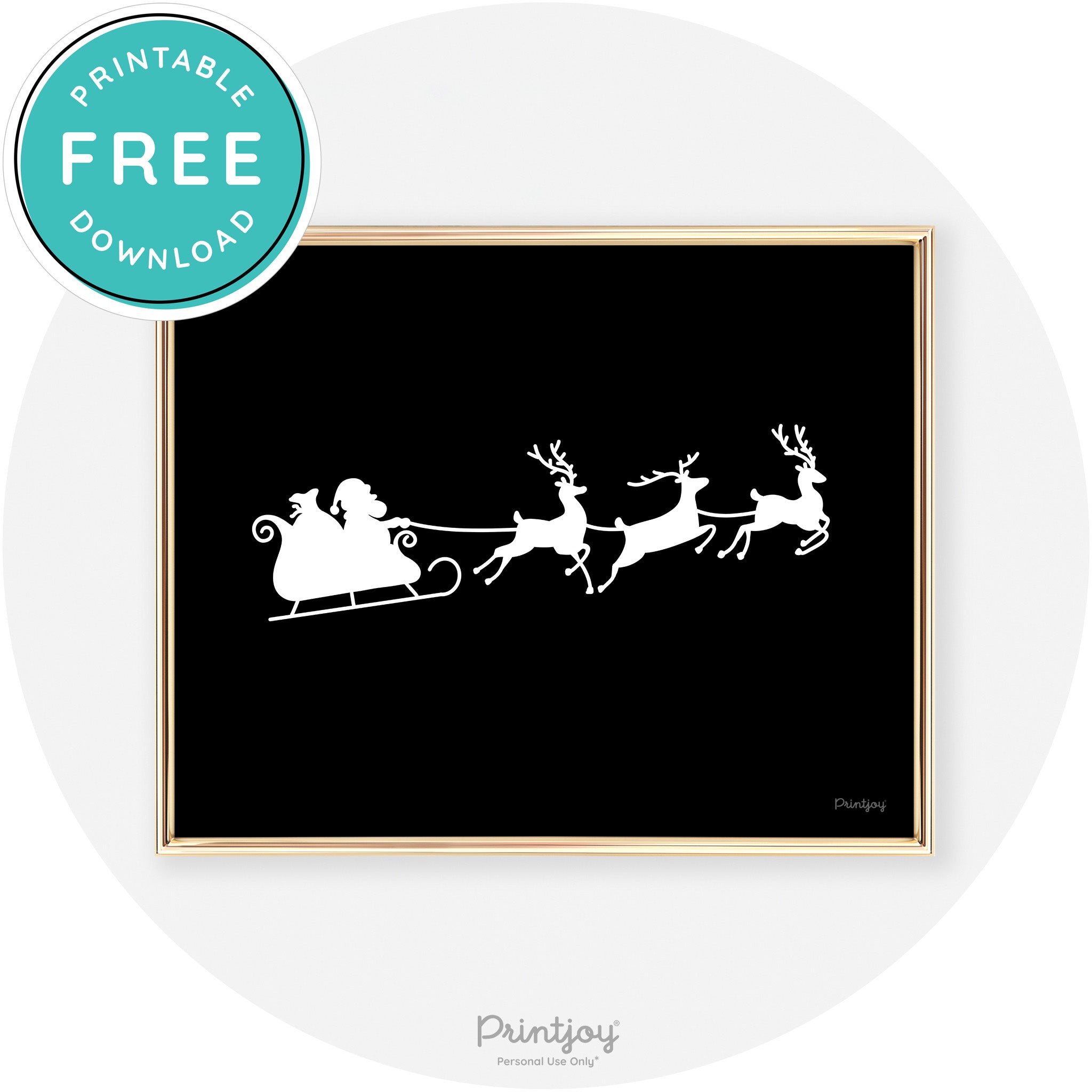 Santa Sleigh Reindeer Silhouette Cute Chic Wall Art Free Printable - Printjoy