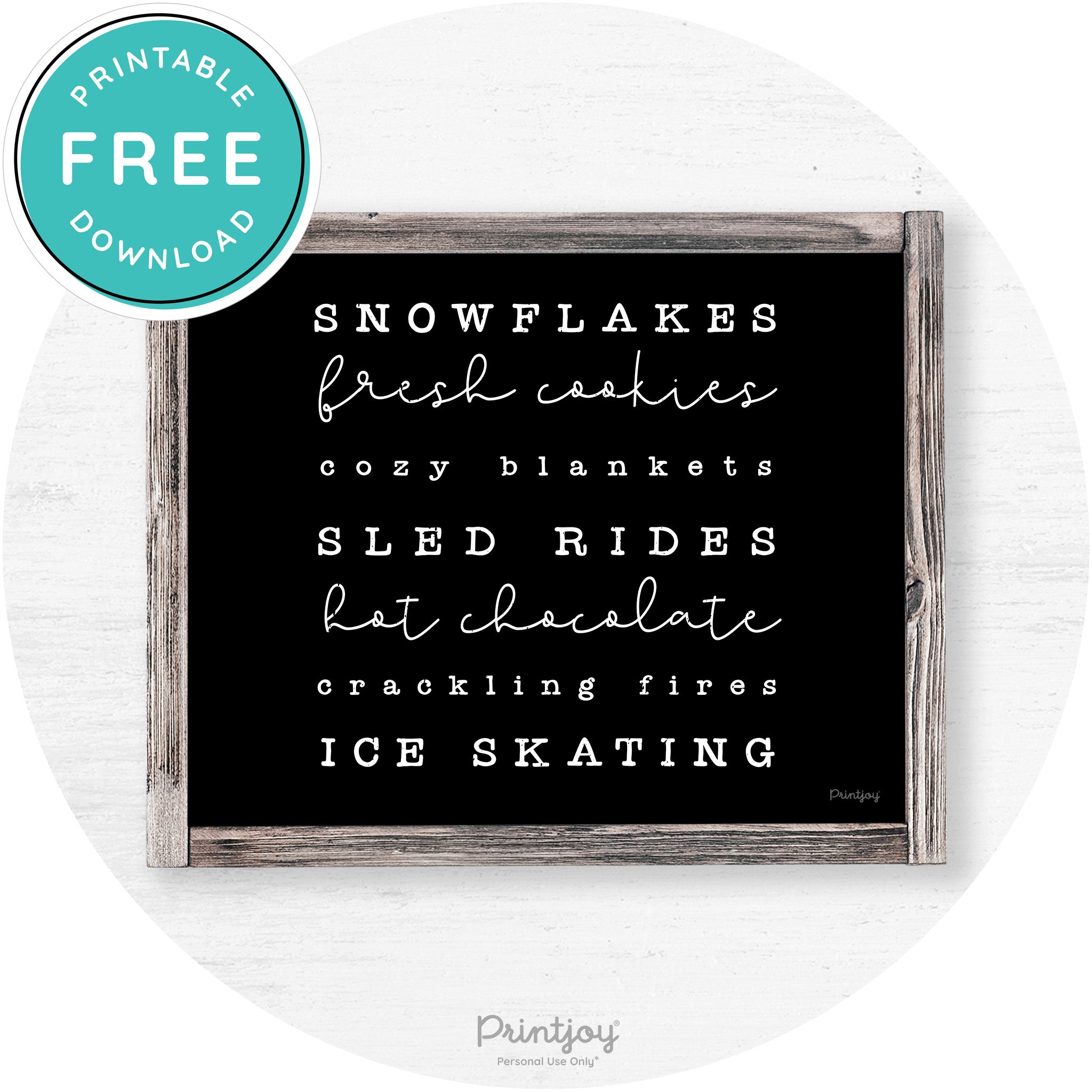 Winter Favorite Things Rustic Farmhouse Wall Art Decor Free Printable - Printjoy