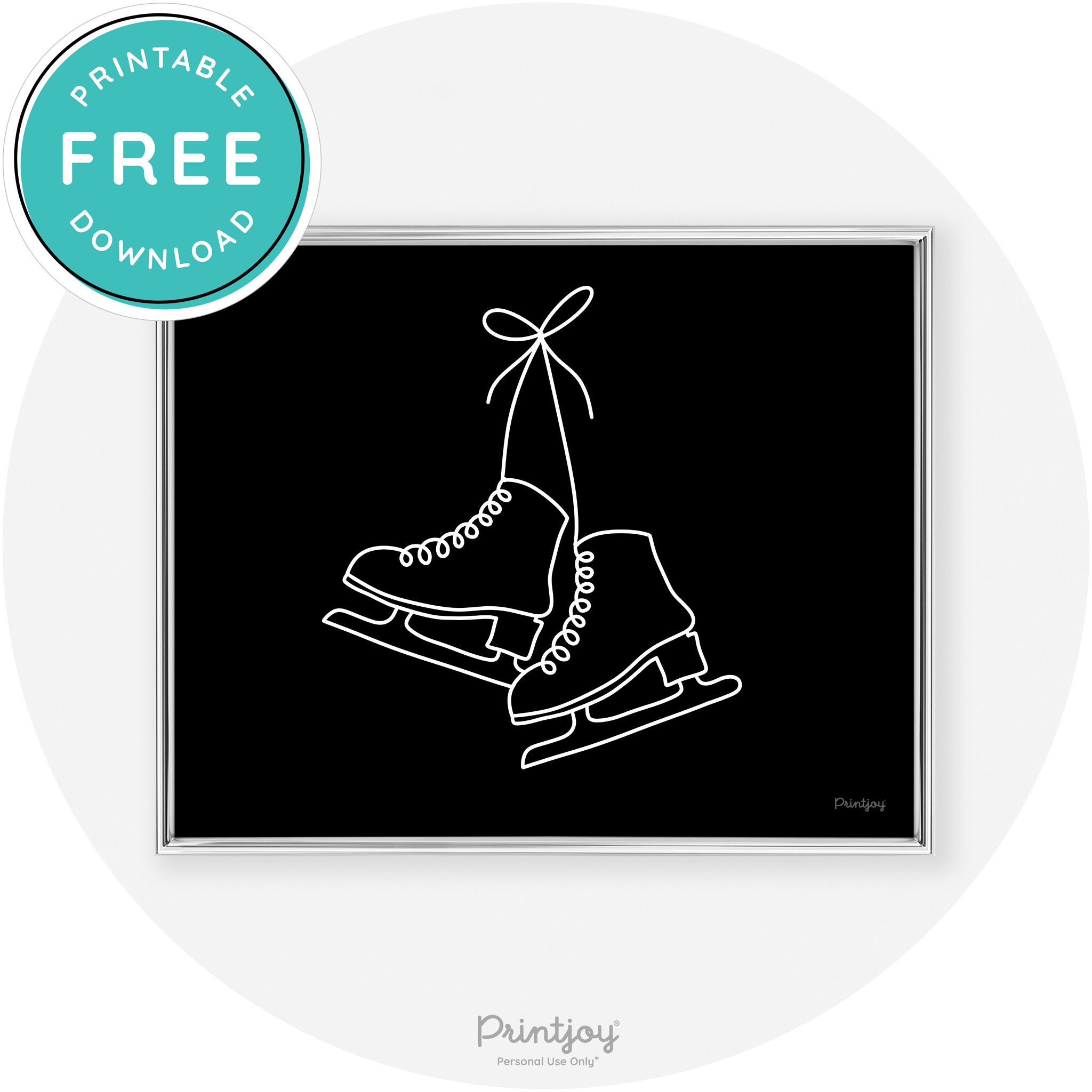 Ice Skates Line Art Cute Winter Modern Chic Wall Art Free Printable - Printjoy