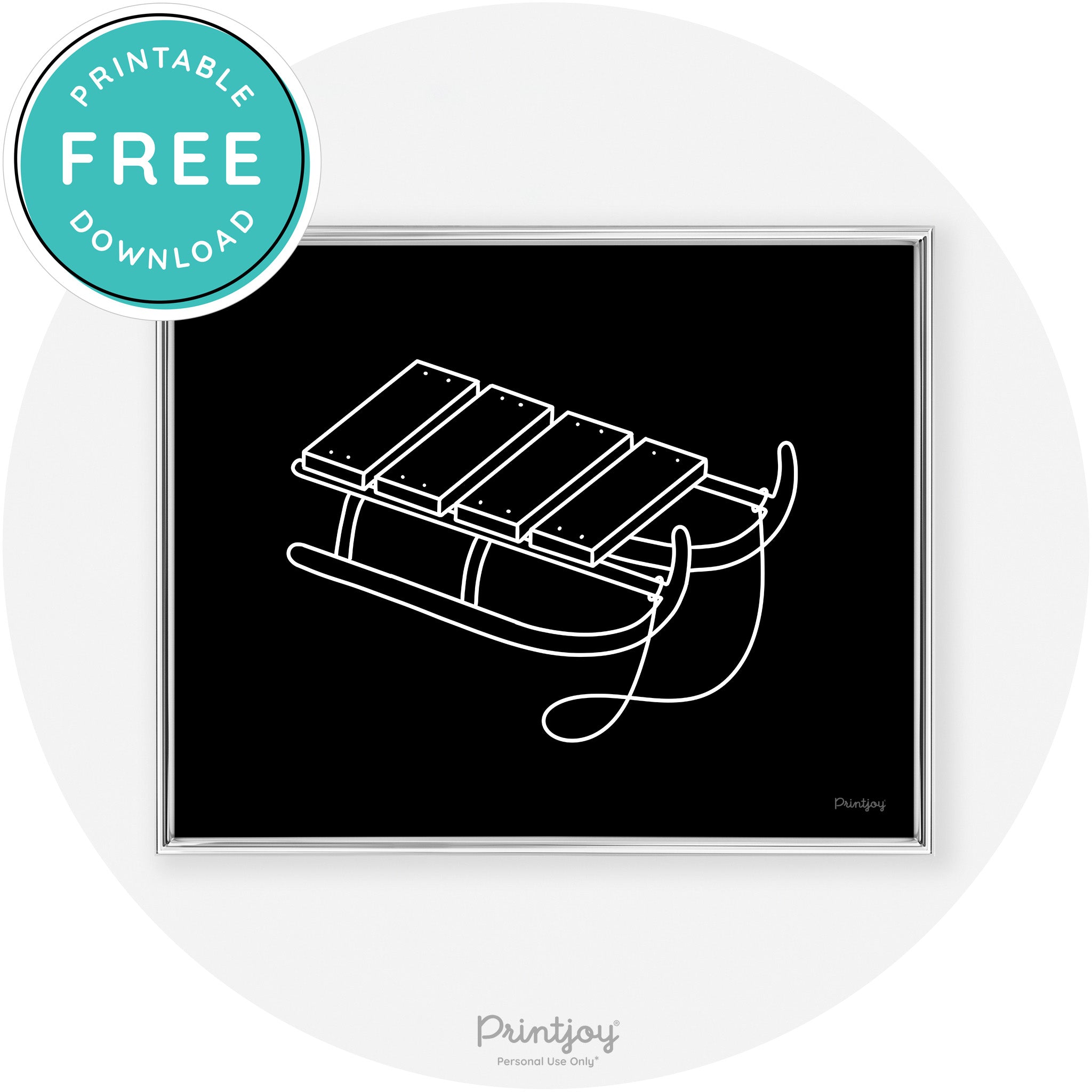 Sled Line Art Cute Simple Winter Chic Wall Art Decor Free Printable - Printjoy