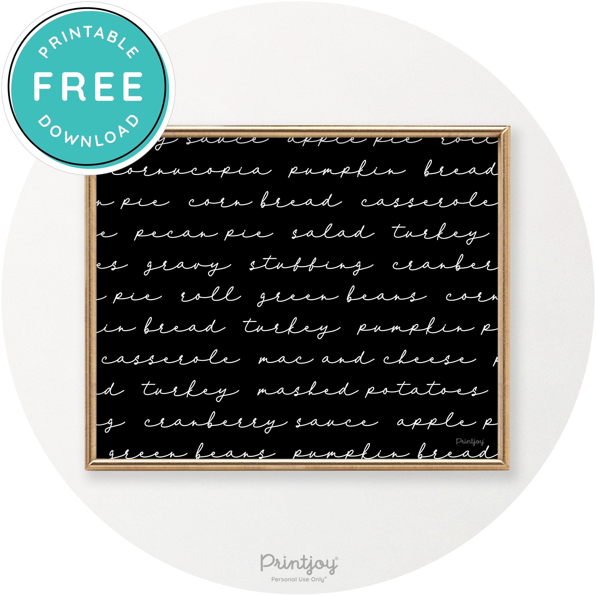 Thanksgiving Dinner Menu Cute Modern Chic Wall Art Free Printable - Printjoy
