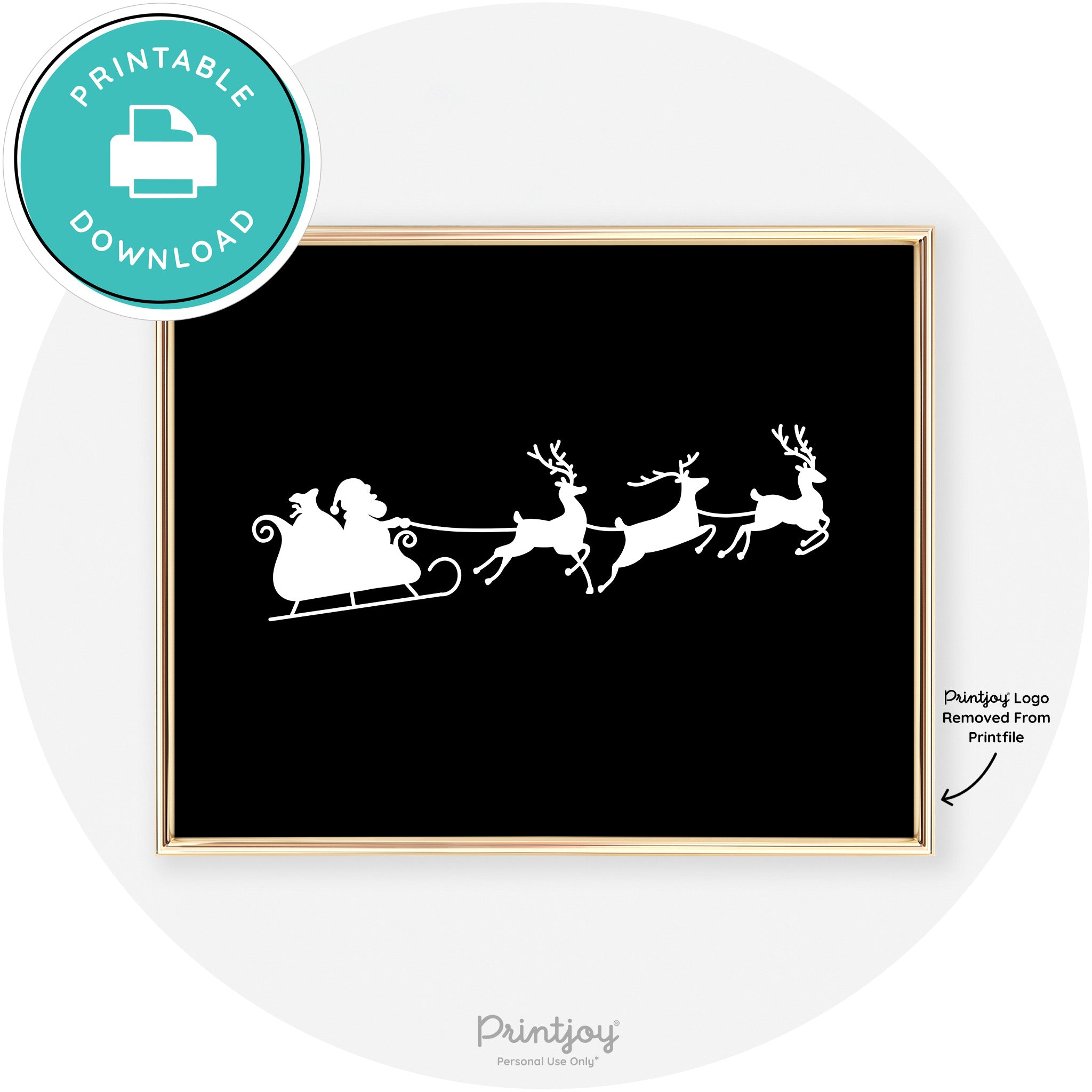 Santa Sleigh Reindeer Silhouette Cute Chic Wall Art Free Printable - Printjoy
