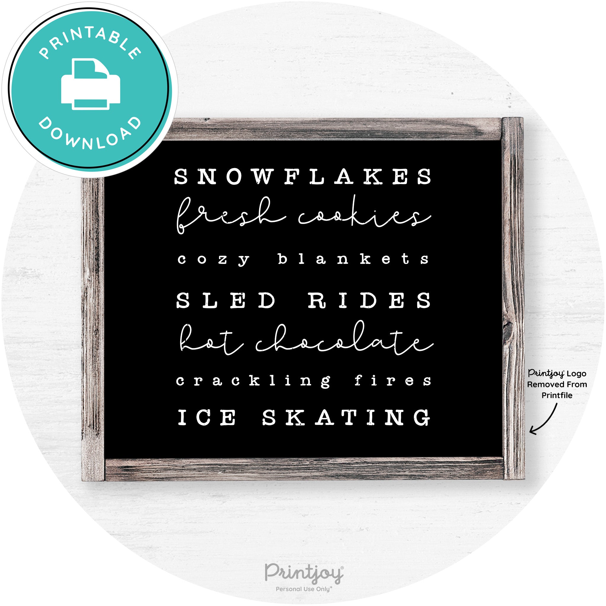 Winter Favorite Things Rustic Farmhouse Wall Art Decor Free Printable - Printjoy