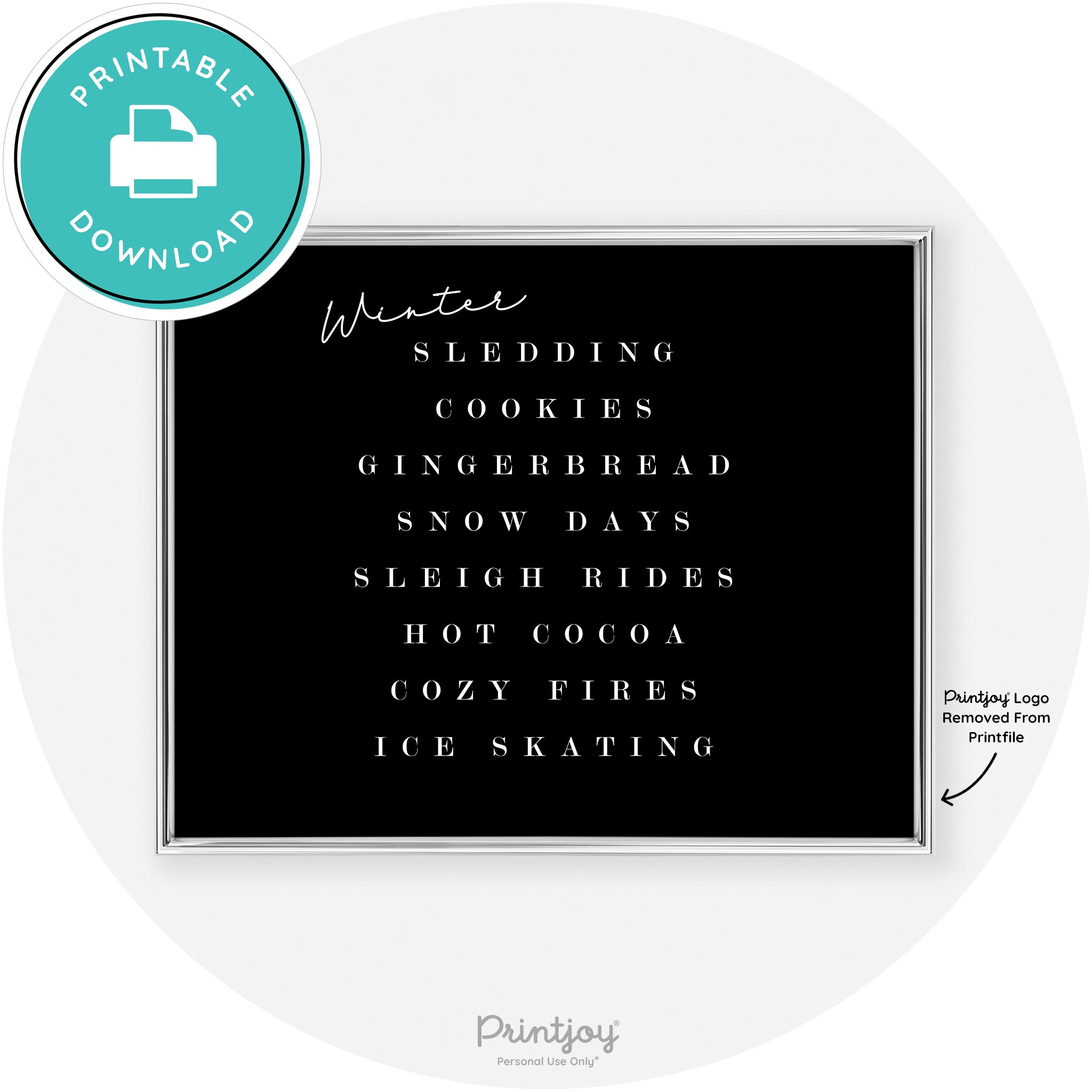 Winter Favorite Things Modern Chic Wall Art Decor Free Printable - Printjoy