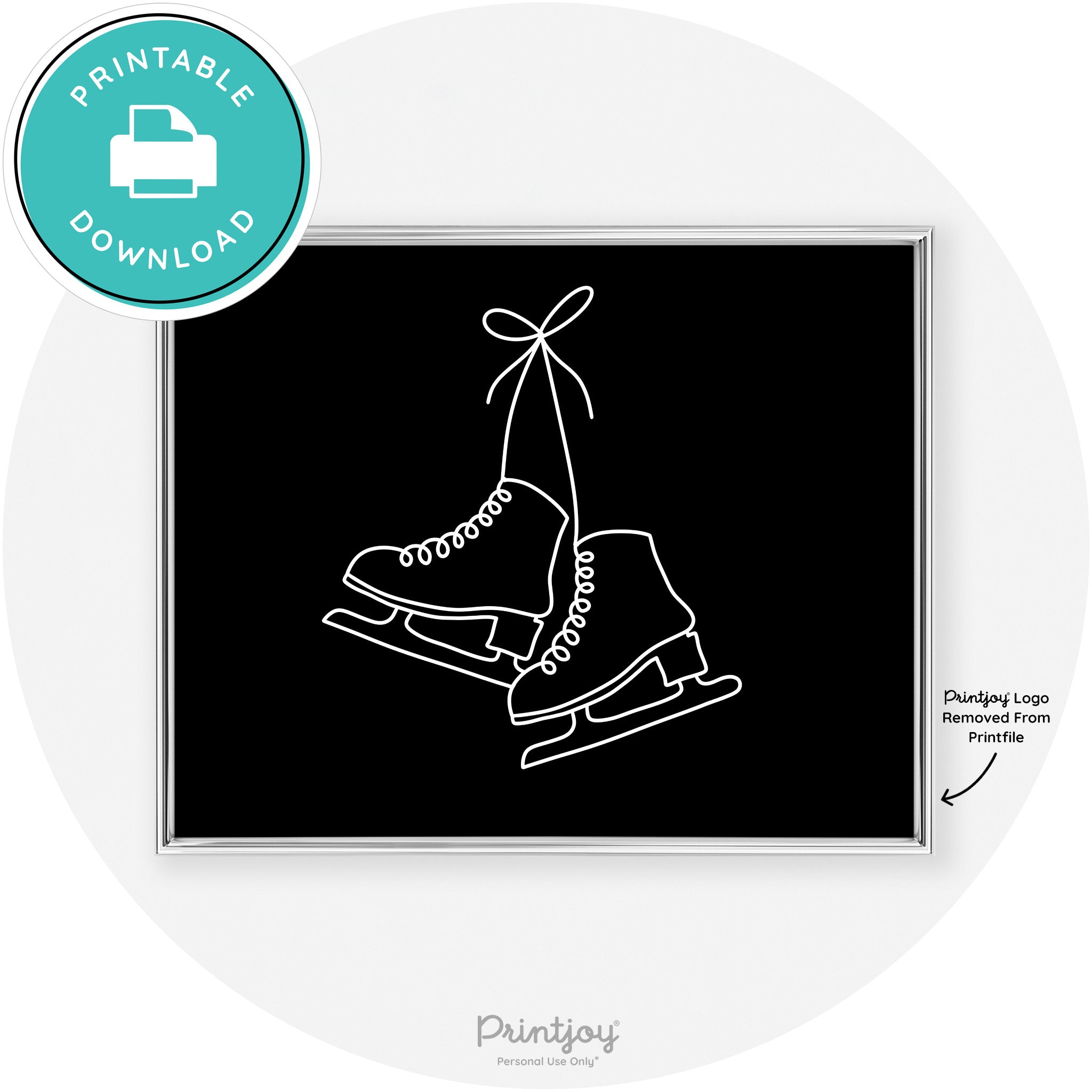 Ice Skates Line Art Cute Winter Modern Chic Wall Art Free Printable - Printjoy