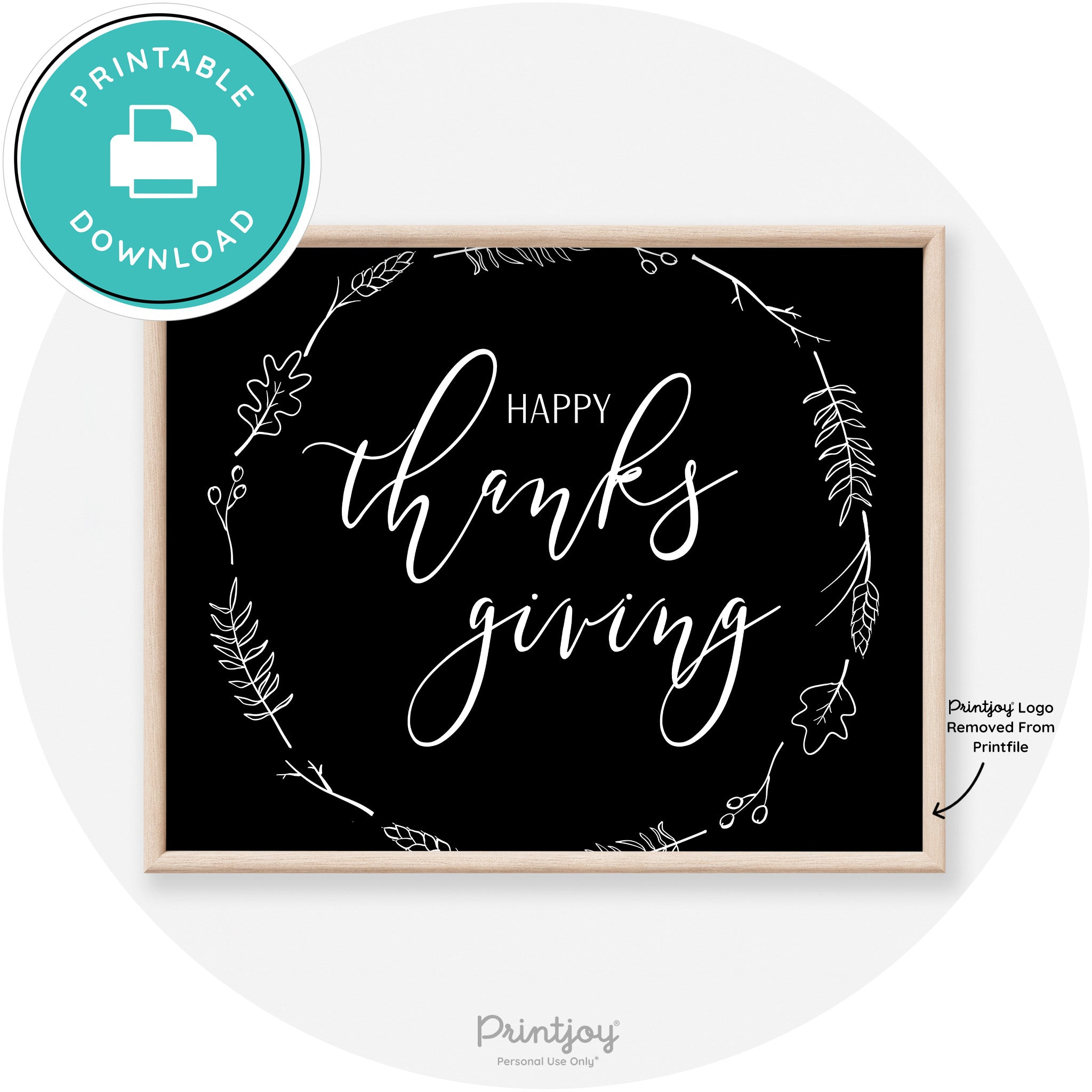 Happy Thanksgiving Wreath Transitional Wall Art Decor Free Printable - Printjoy