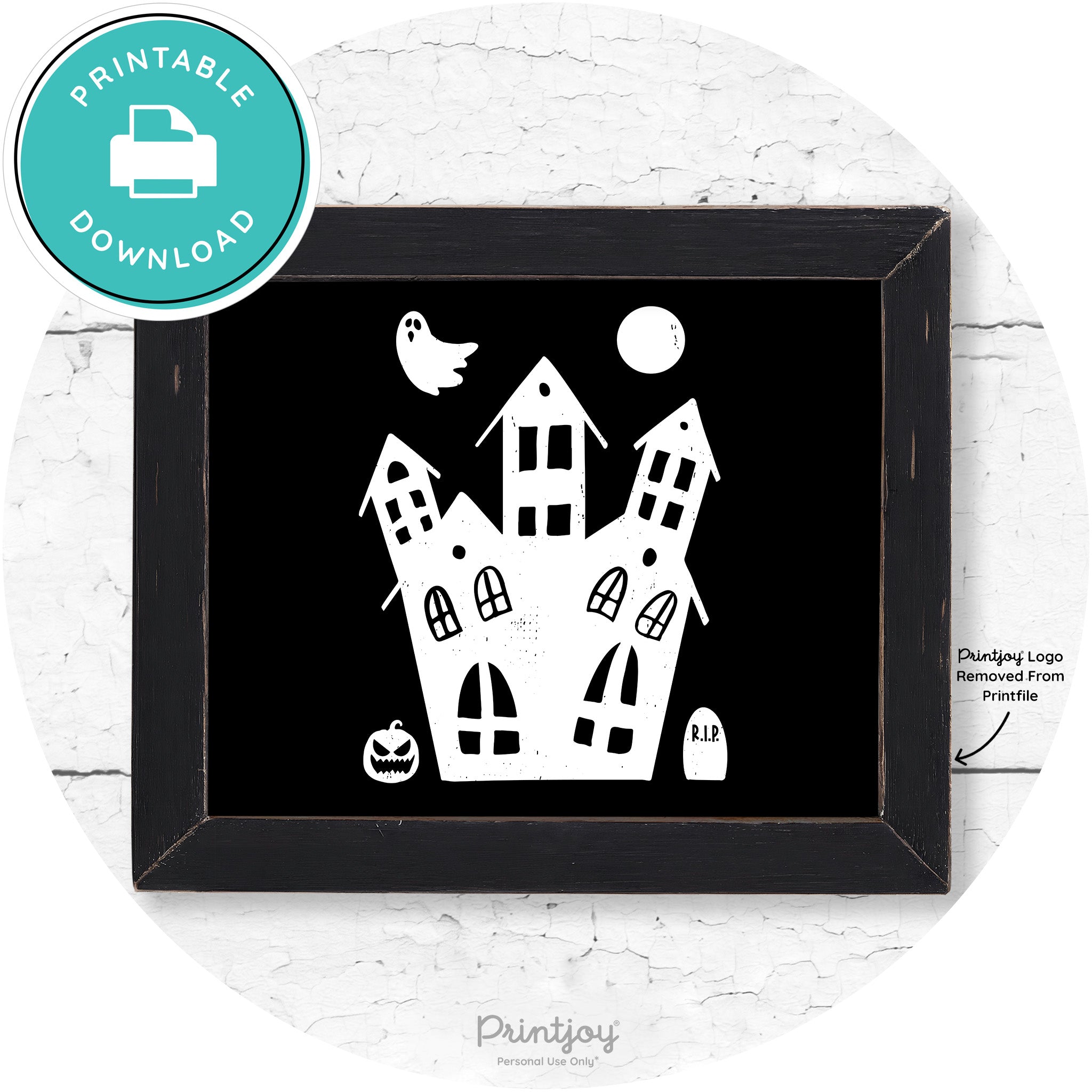 Fun Cute Haunted House Farmhouse Halloween Wall Art Free Printable - Printjoy
