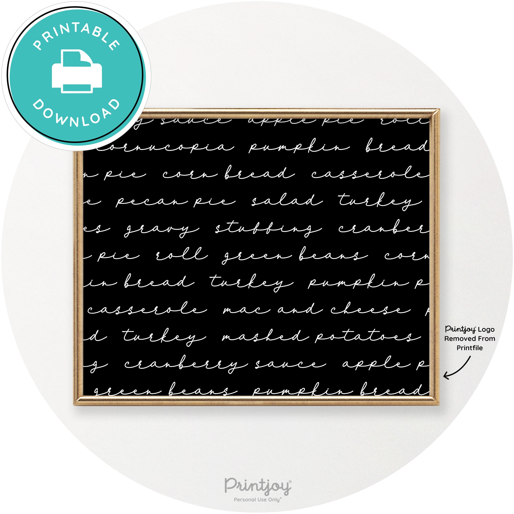 Thanksgiving Dinner Menu Cute Modern Chic Wall Art Free Printable - Printjoy
