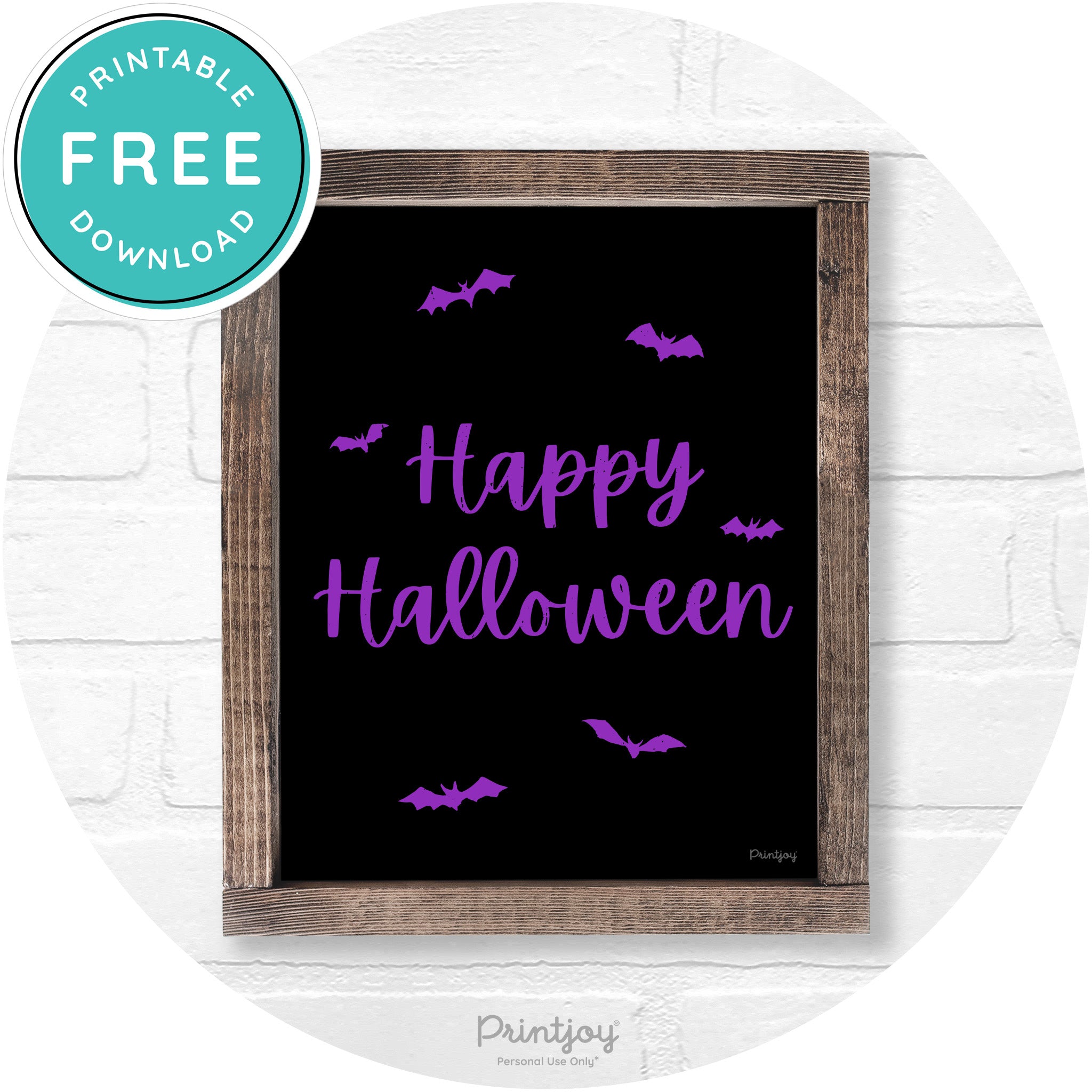Happy Halloween Bats Rustic Farmhouse Wall Art Free Printable - Printjoy