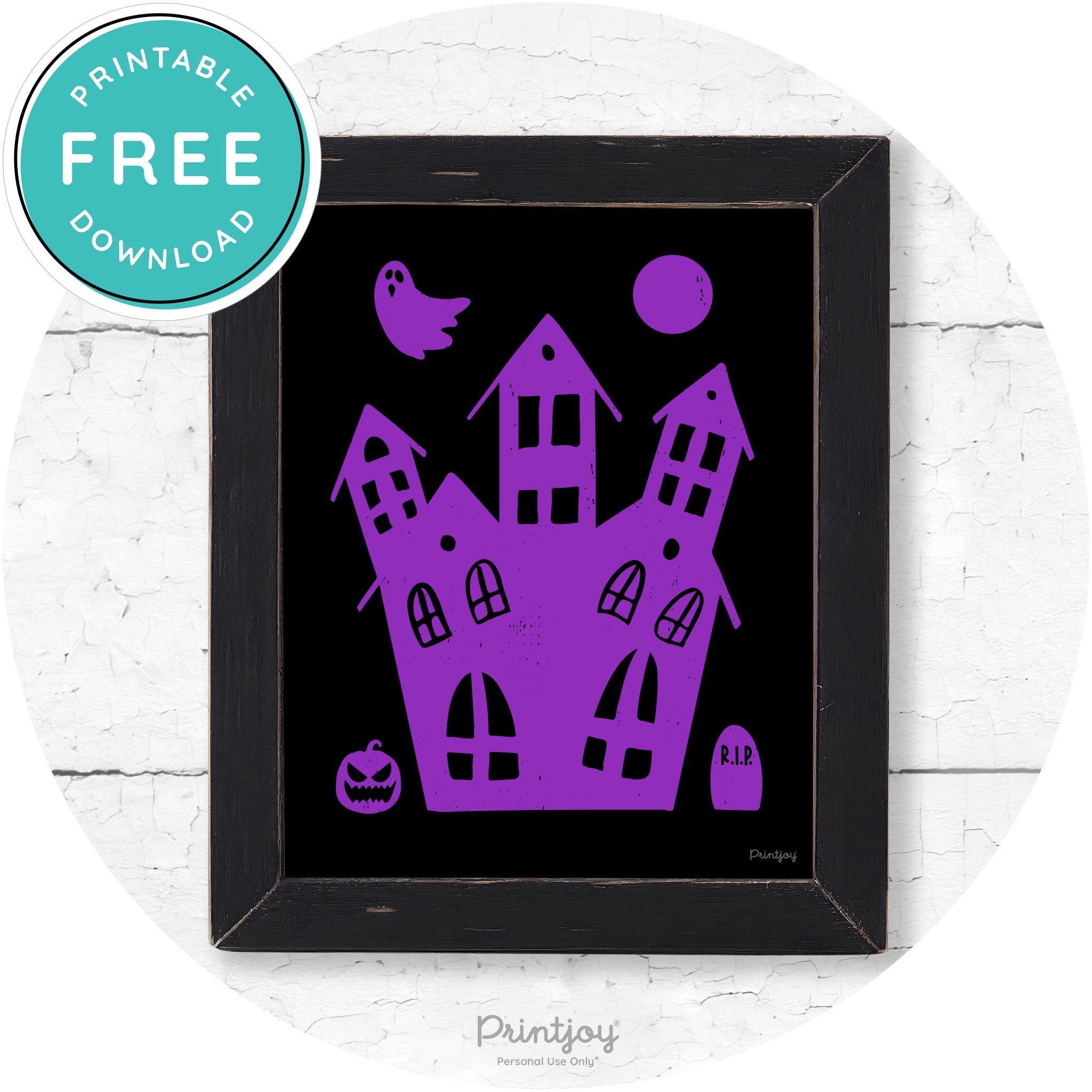 Fun Cute Haunted House Farmhouse Halloween Wall Art Free Printable - Printjoy