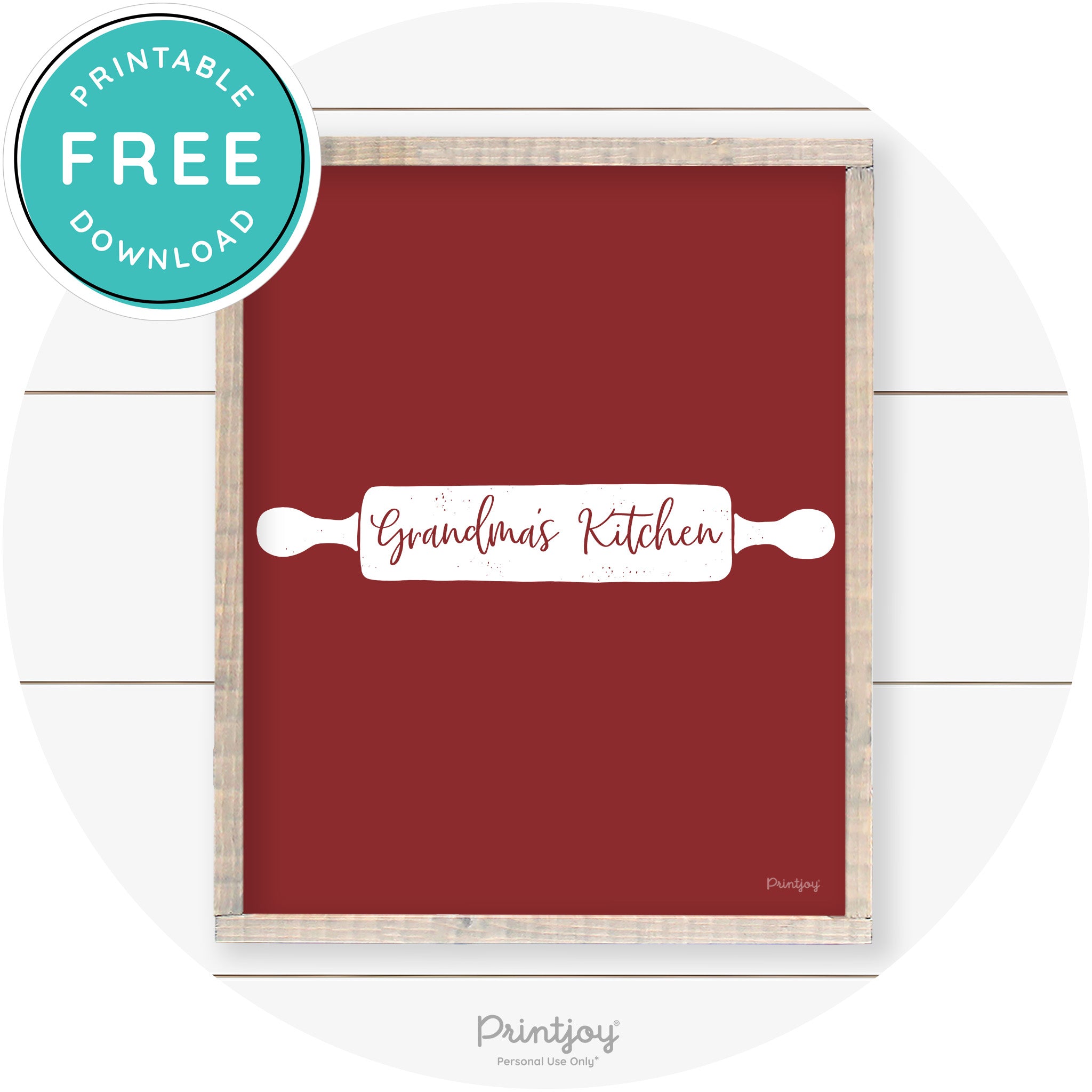 Grandma's Kitchen Rolling Pin Farmhouse Wall Art Free Printable - Printjoy