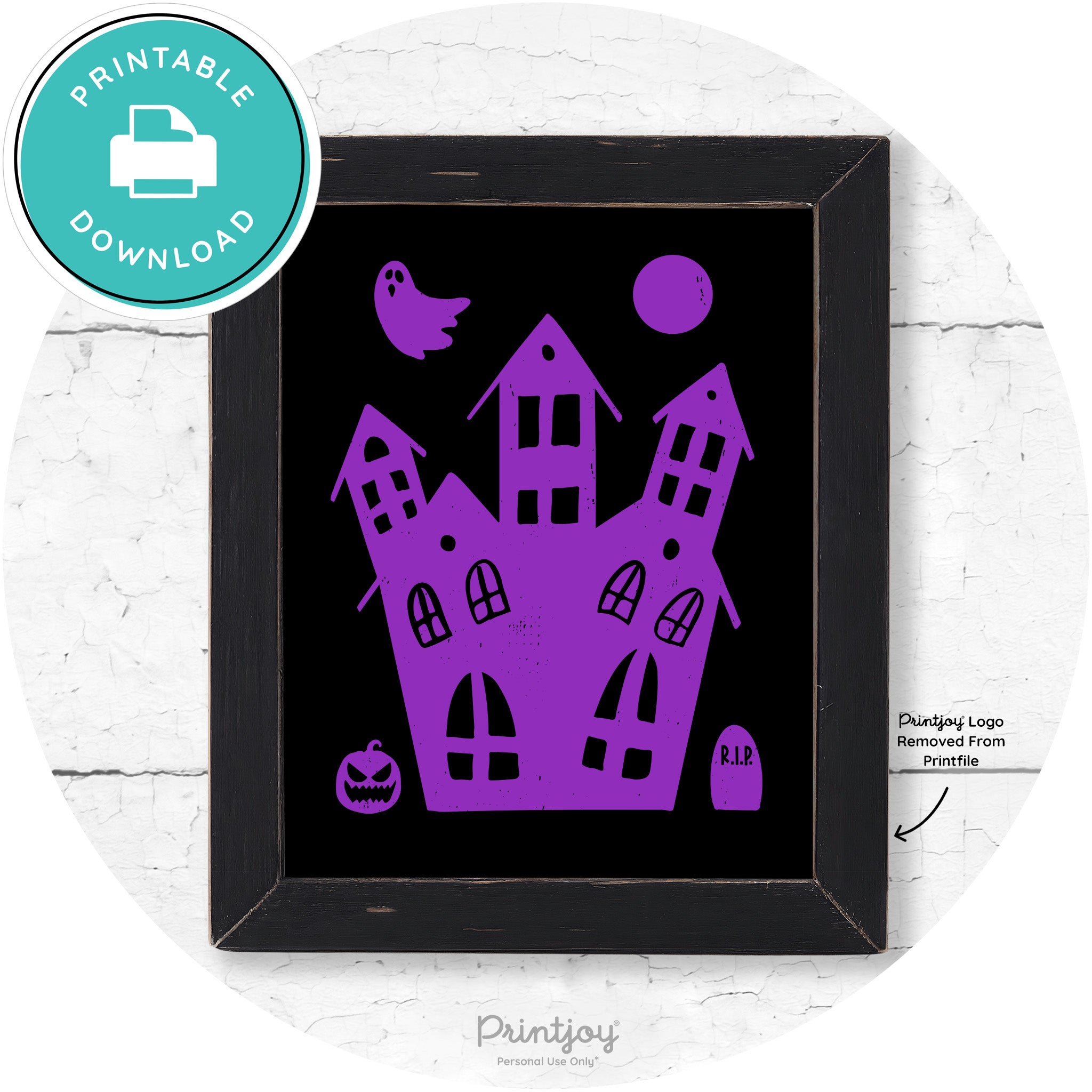Fun Cute Haunted House Farmhouse Halloween Wall Art Free Printable - Printjoy