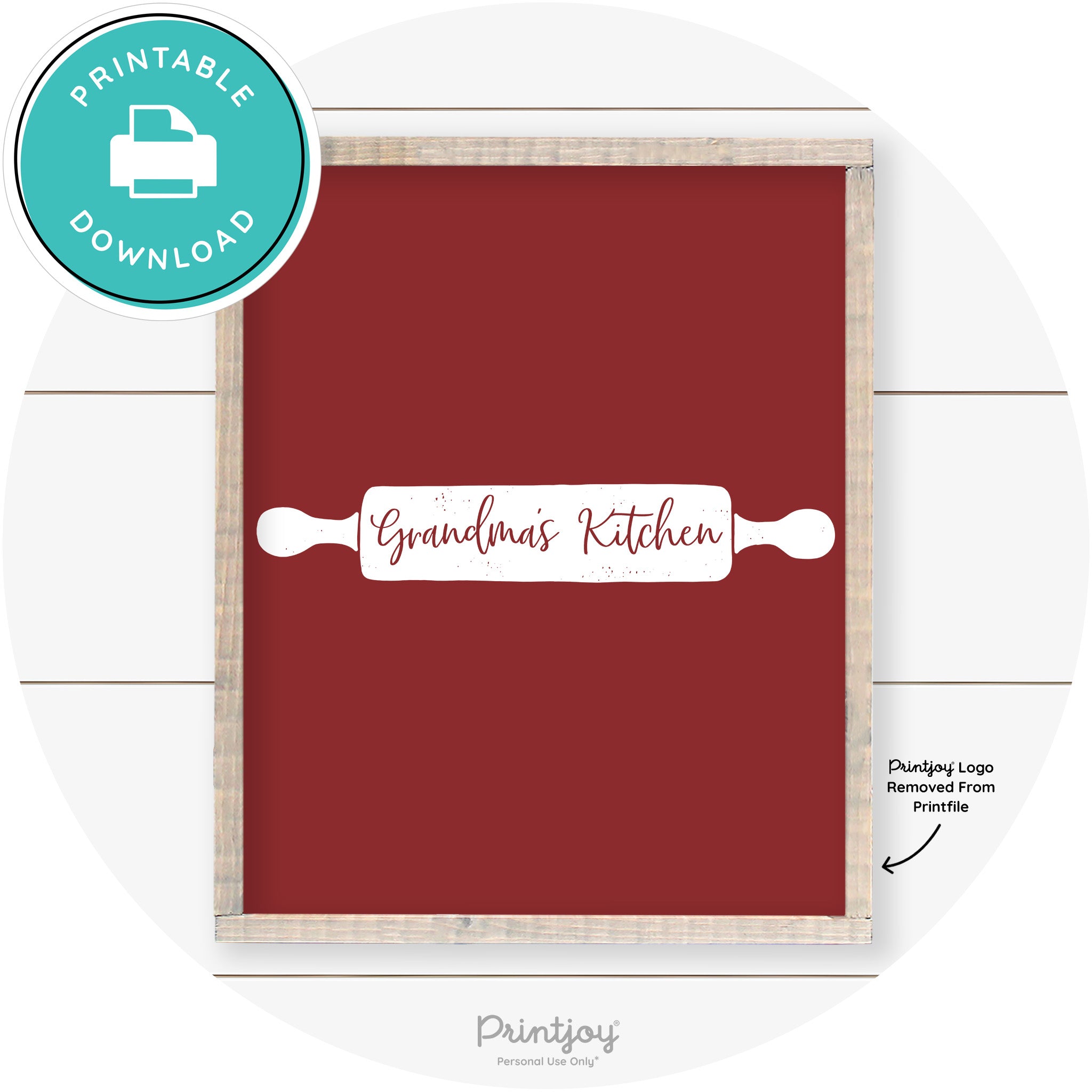 Grandma's Kitchen Rolling Pin Farmhouse Wall Art Free Printable - Printjoy