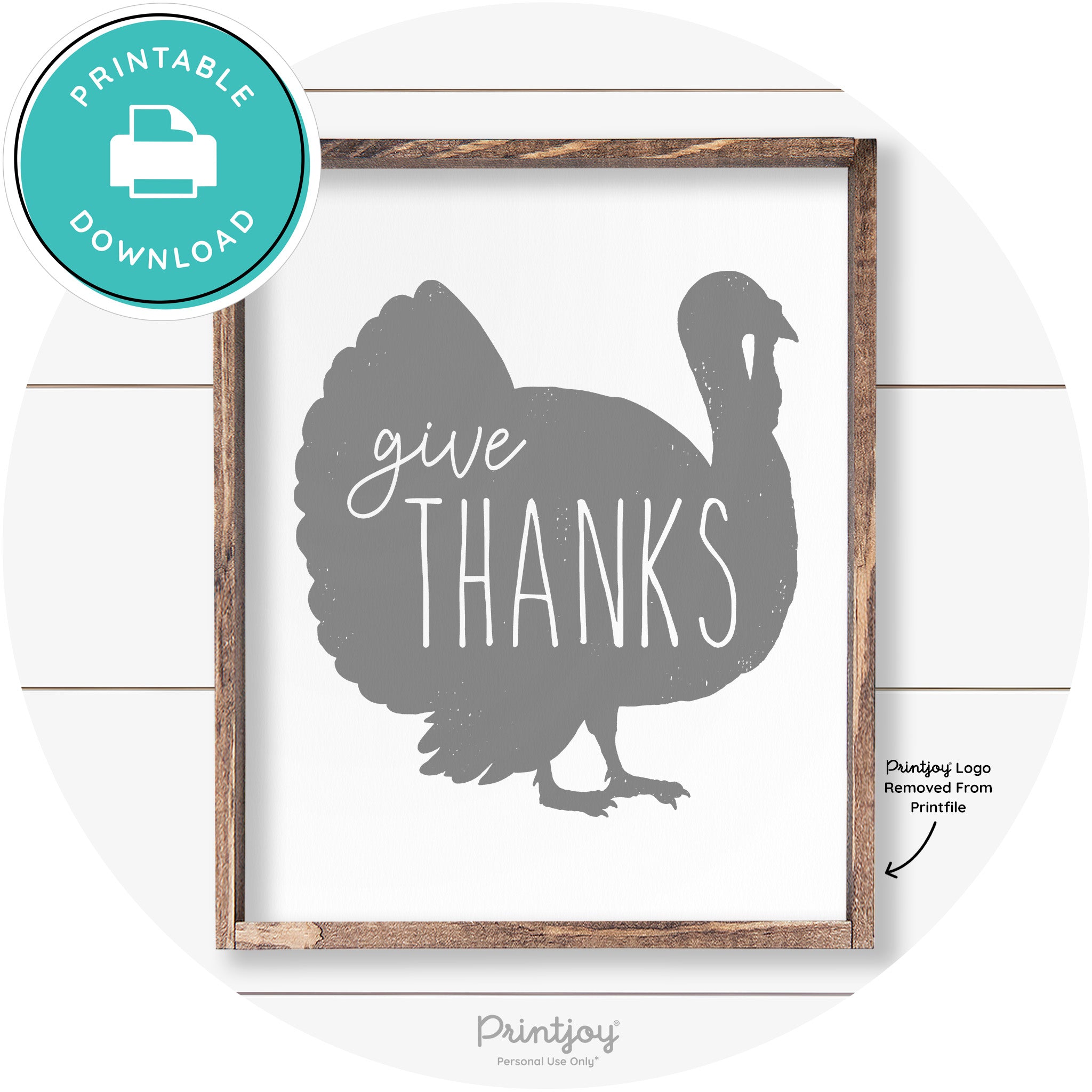 Give Thanks Turkey Thanksgiving Farmhouse Wall Art Free Printable - Printjoy