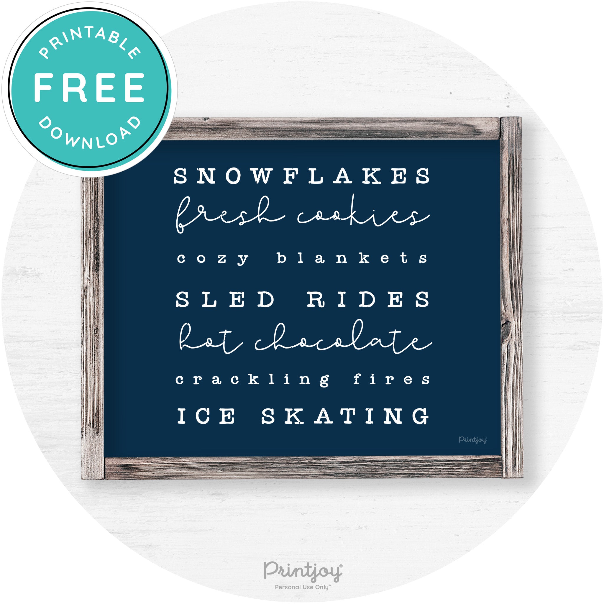 Winter Favorite Things Rustic Farmhouse Wall Art Decor Free Printable - Printjoy