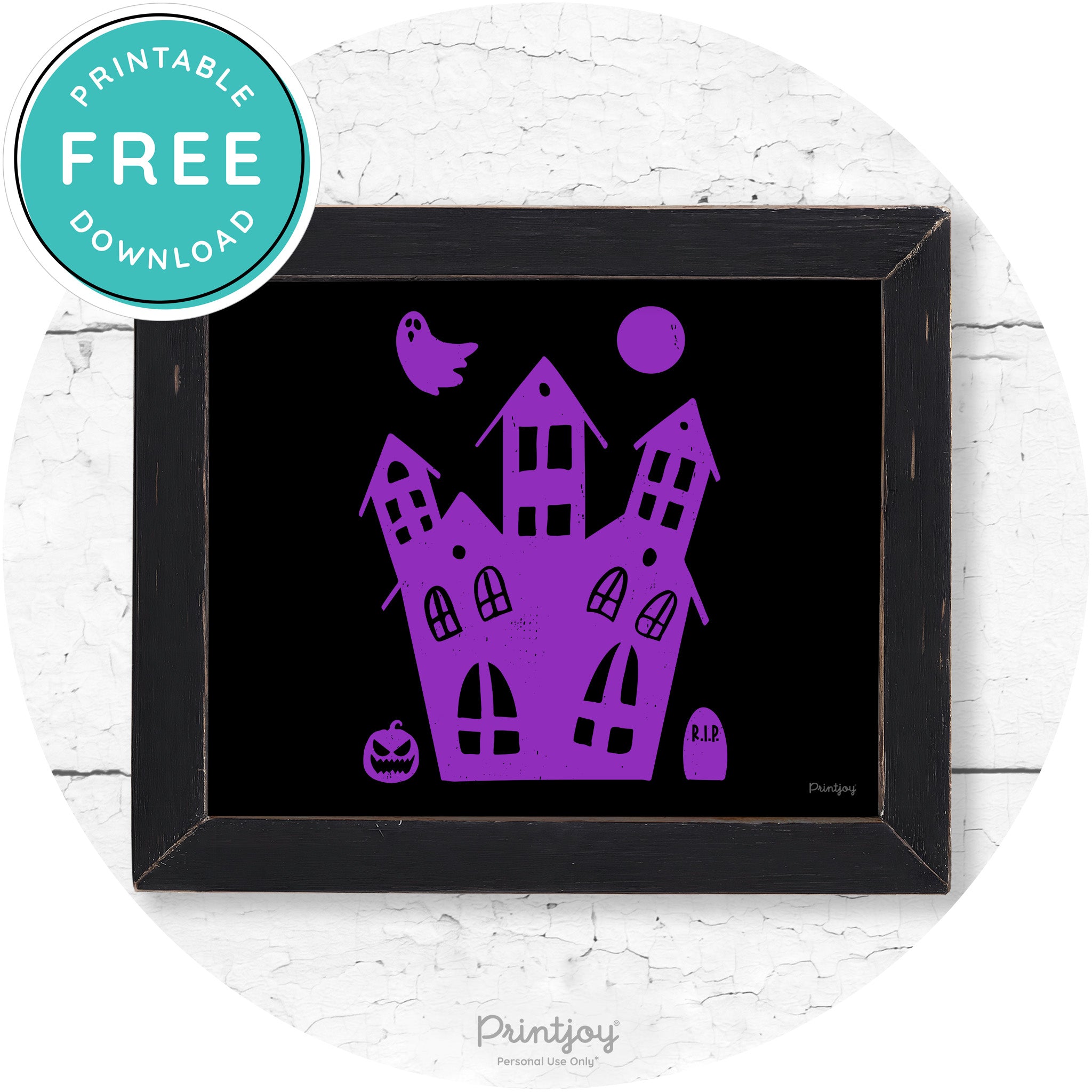 Fun Cute Haunted House Farmhouse Halloween Wall Art Free Printable - Printjoy