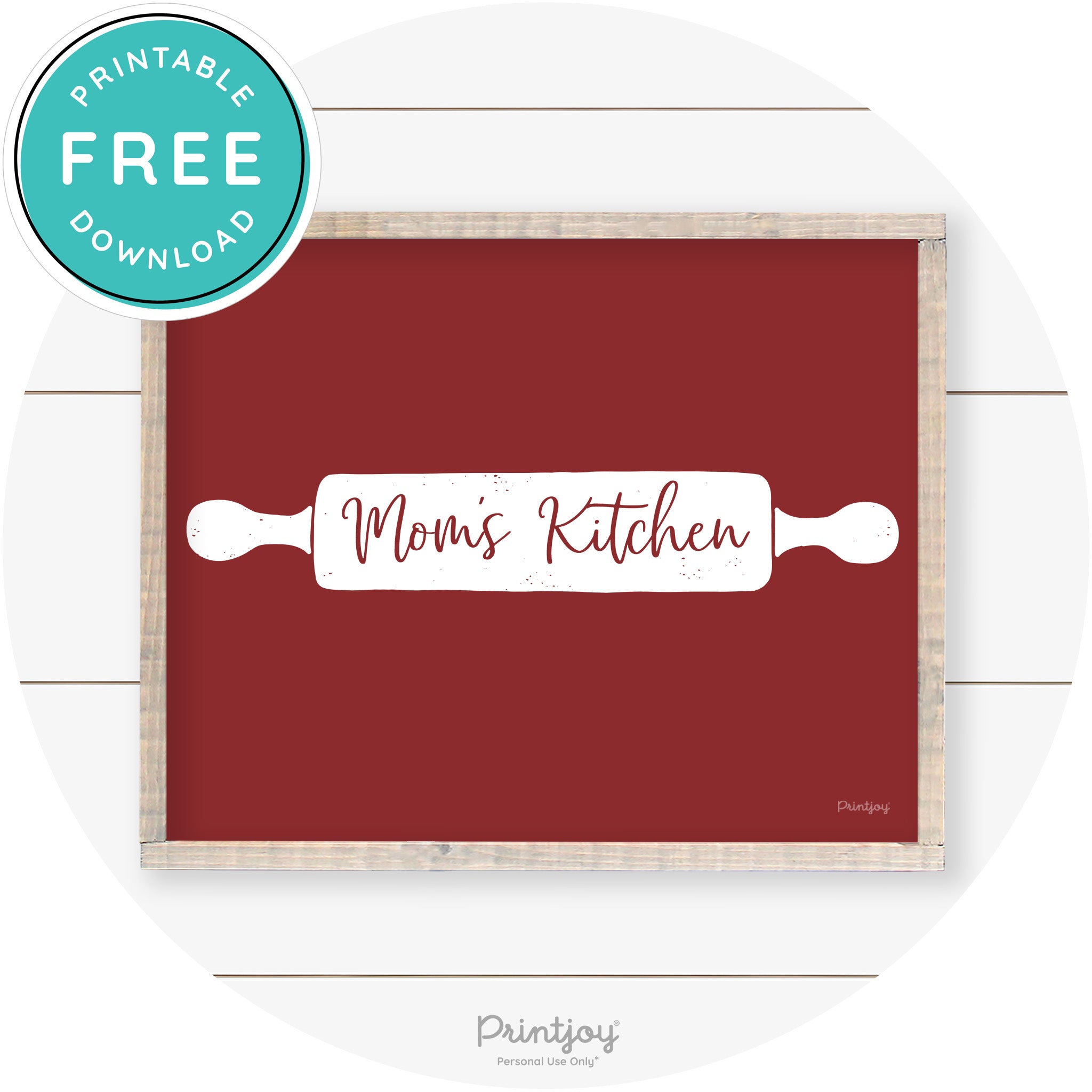 Mom's Kitchen Rolling Pin Cute Farmhouse Wall Art Free Printable - Printjoy