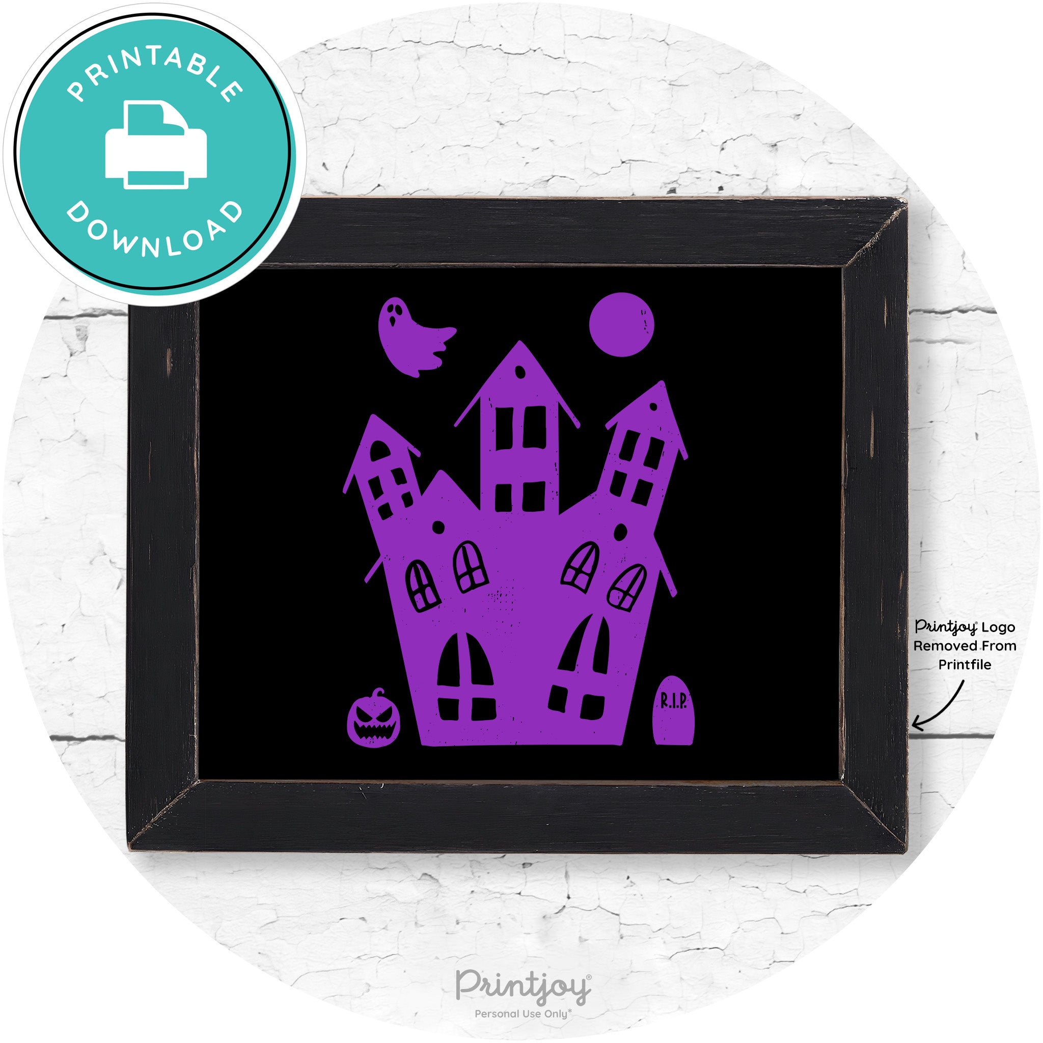Fun Cute Haunted House Farmhouse Halloween Wall Art Free Printable - Printjoy