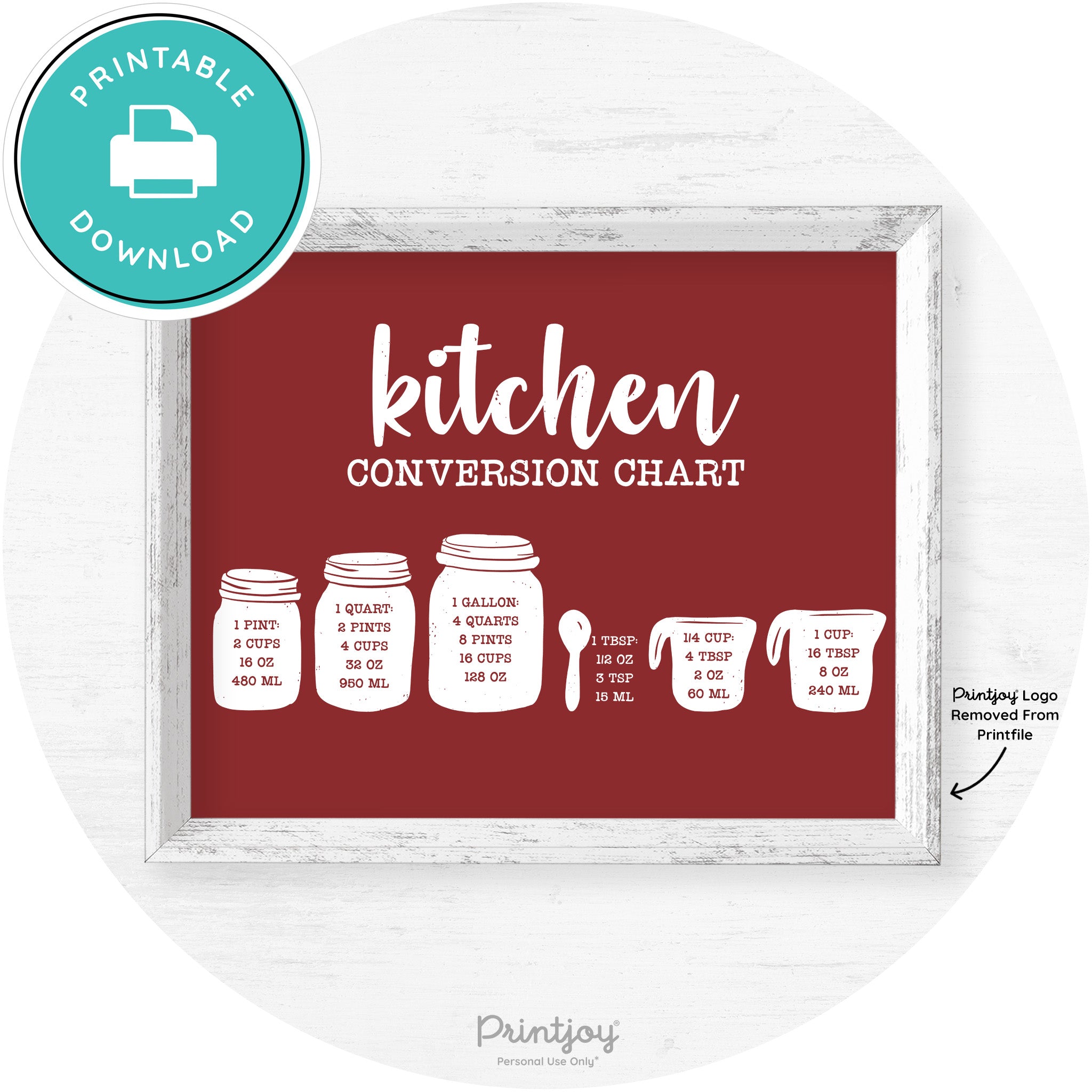 Measuring Cups Kitchen Conversion Chart Farmhouse Art Free Printable