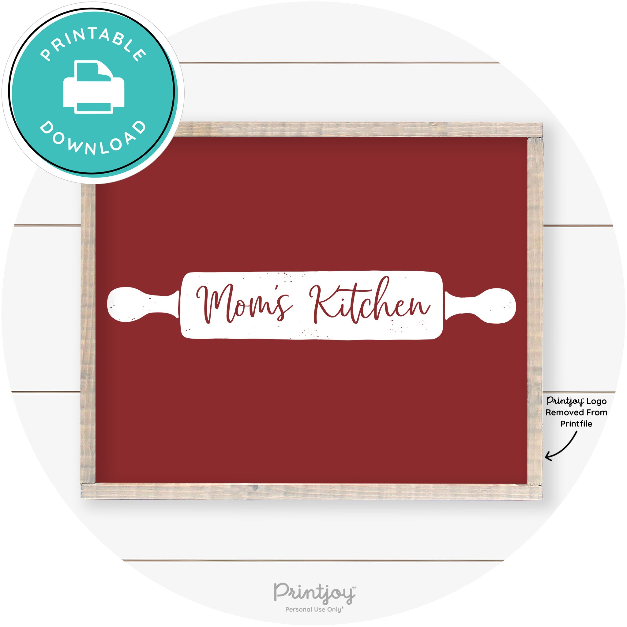 Mom's Kitchen Rolling Pin Cute Farmhouse Wall Art Free Printable - Printjoy