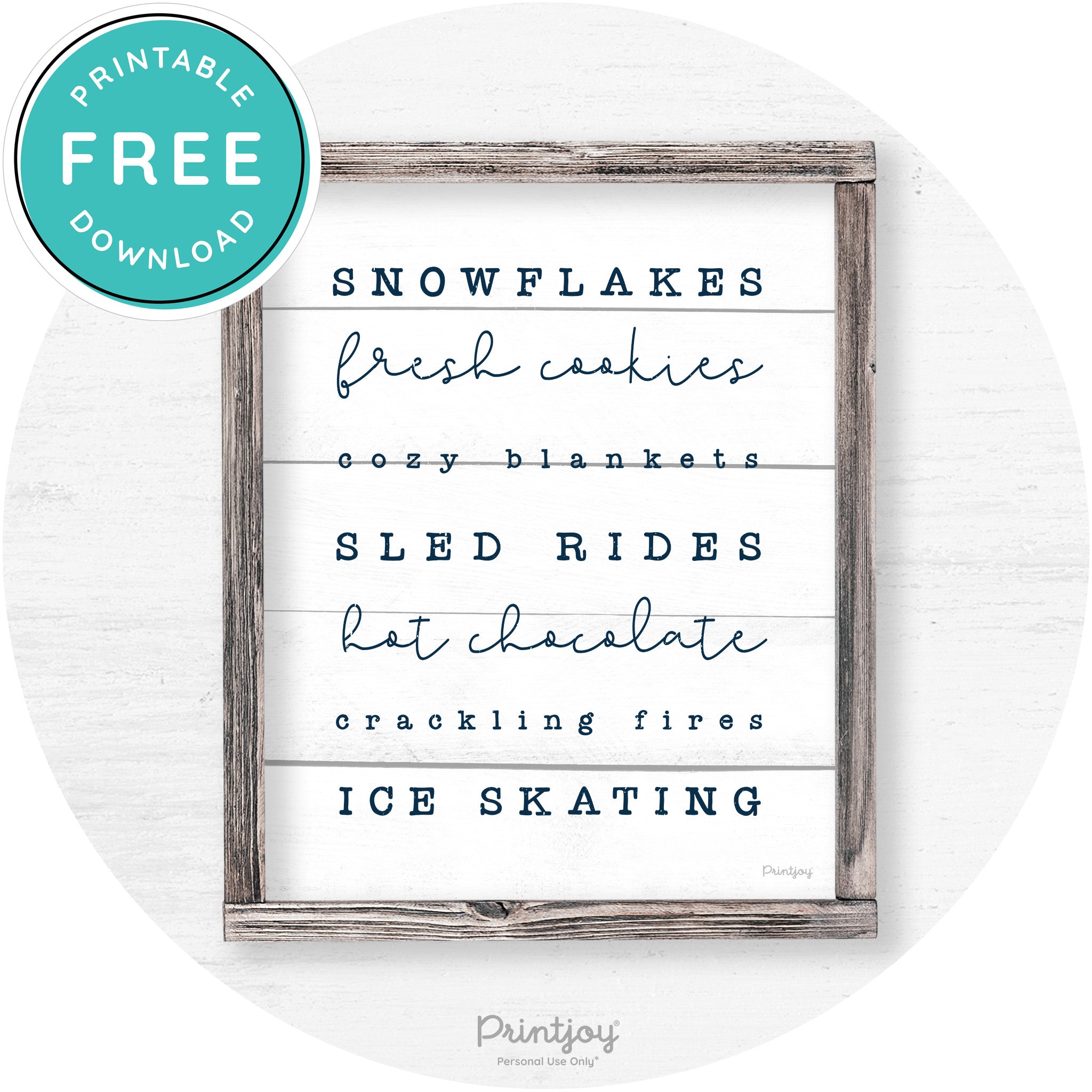 Winter Favorite Things Rustic Farmhouse Wall Art Decor Free Printable - Printjoy