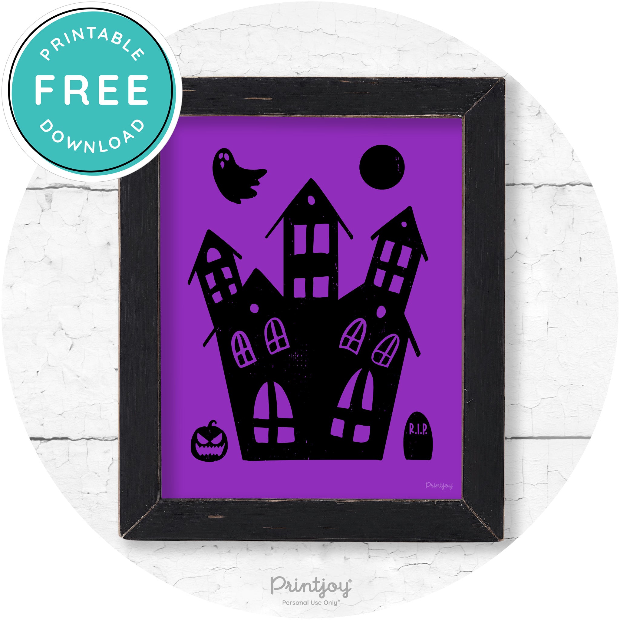 Fun Cute Haunted House Farmhouse Halloween Wall Art Free Printable - Printjoy