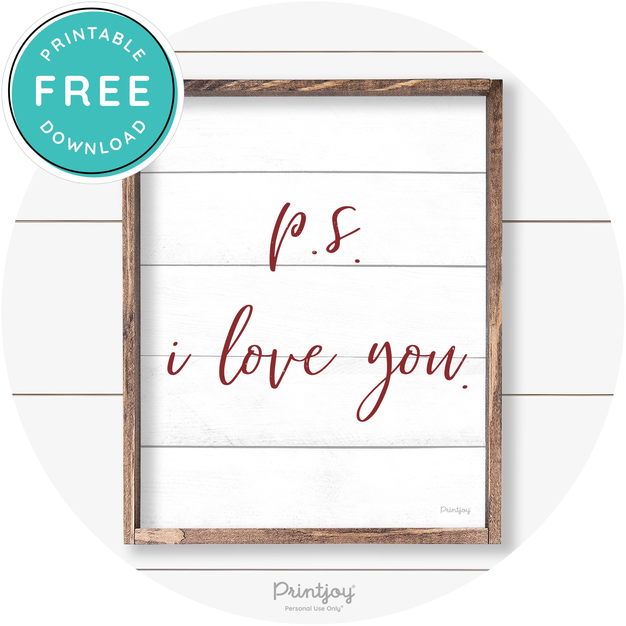 P.S. I Love You Cute Couples Farmhouse Wall Art Decor Free Printable - Printjoy