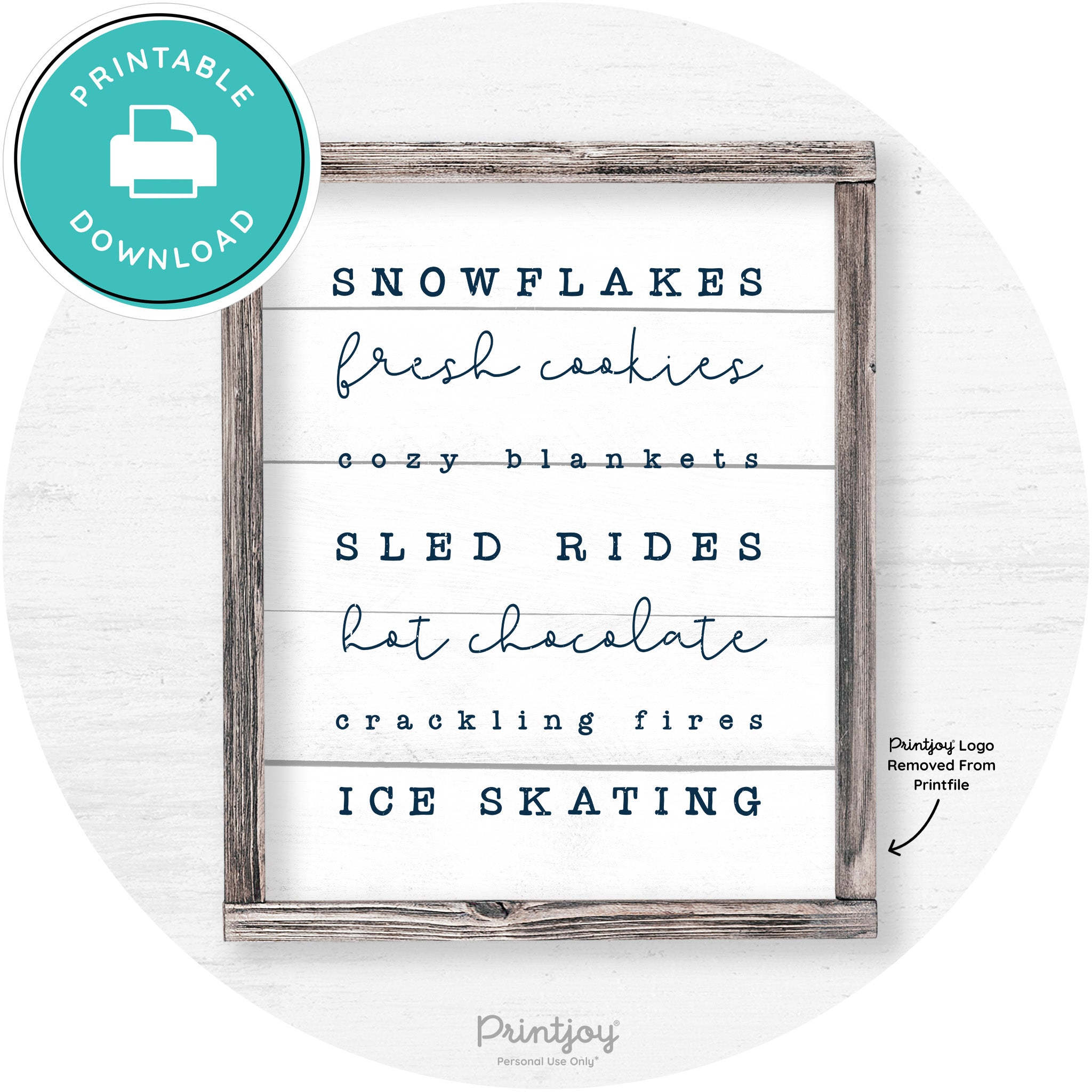 Winter Favorite Things Rustic Farmhouse Wall Art Decor Free Printable - Printjoy