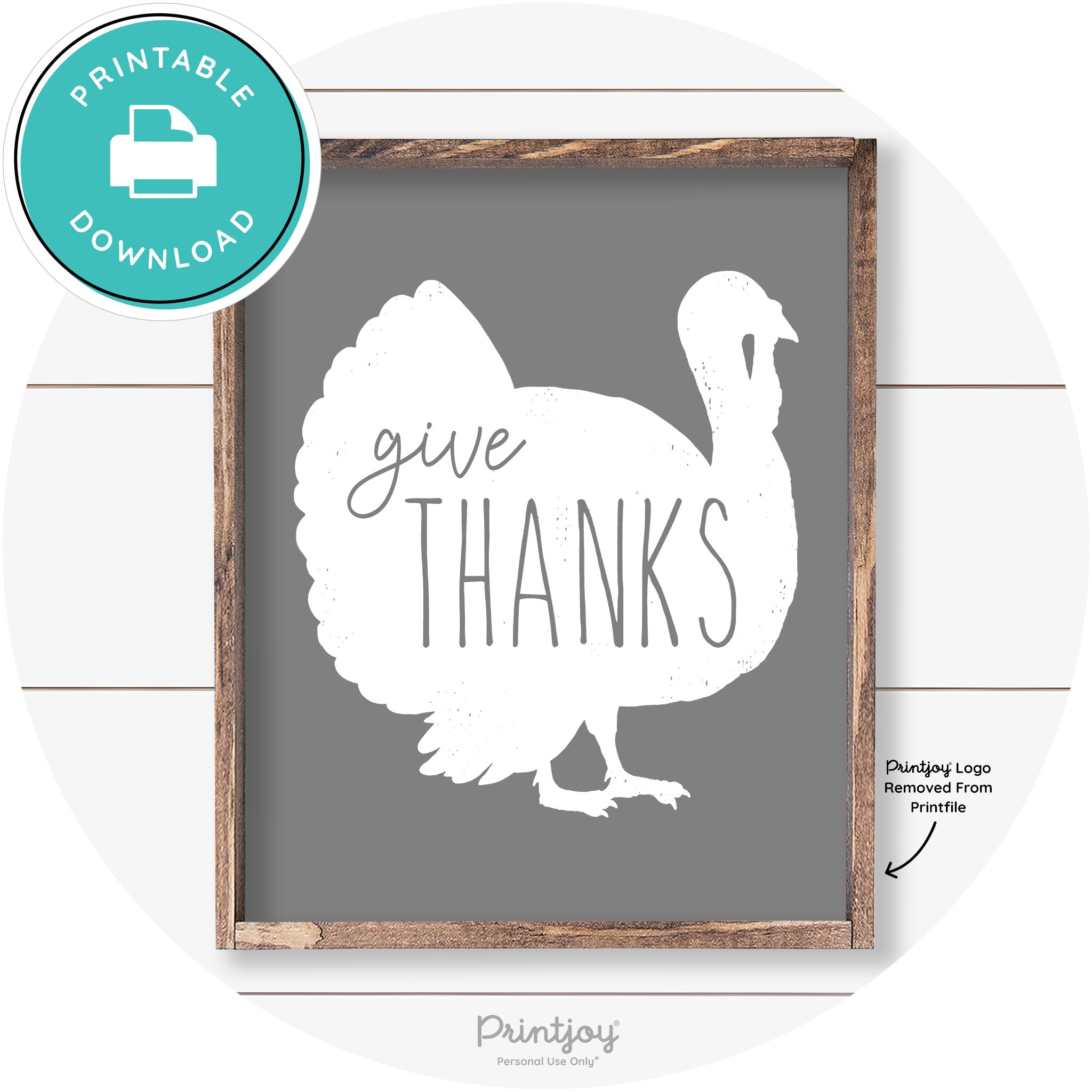 Give Thanks Turkey Thanksgiving Farmhouse Wall Art Free Printable - Printjoy